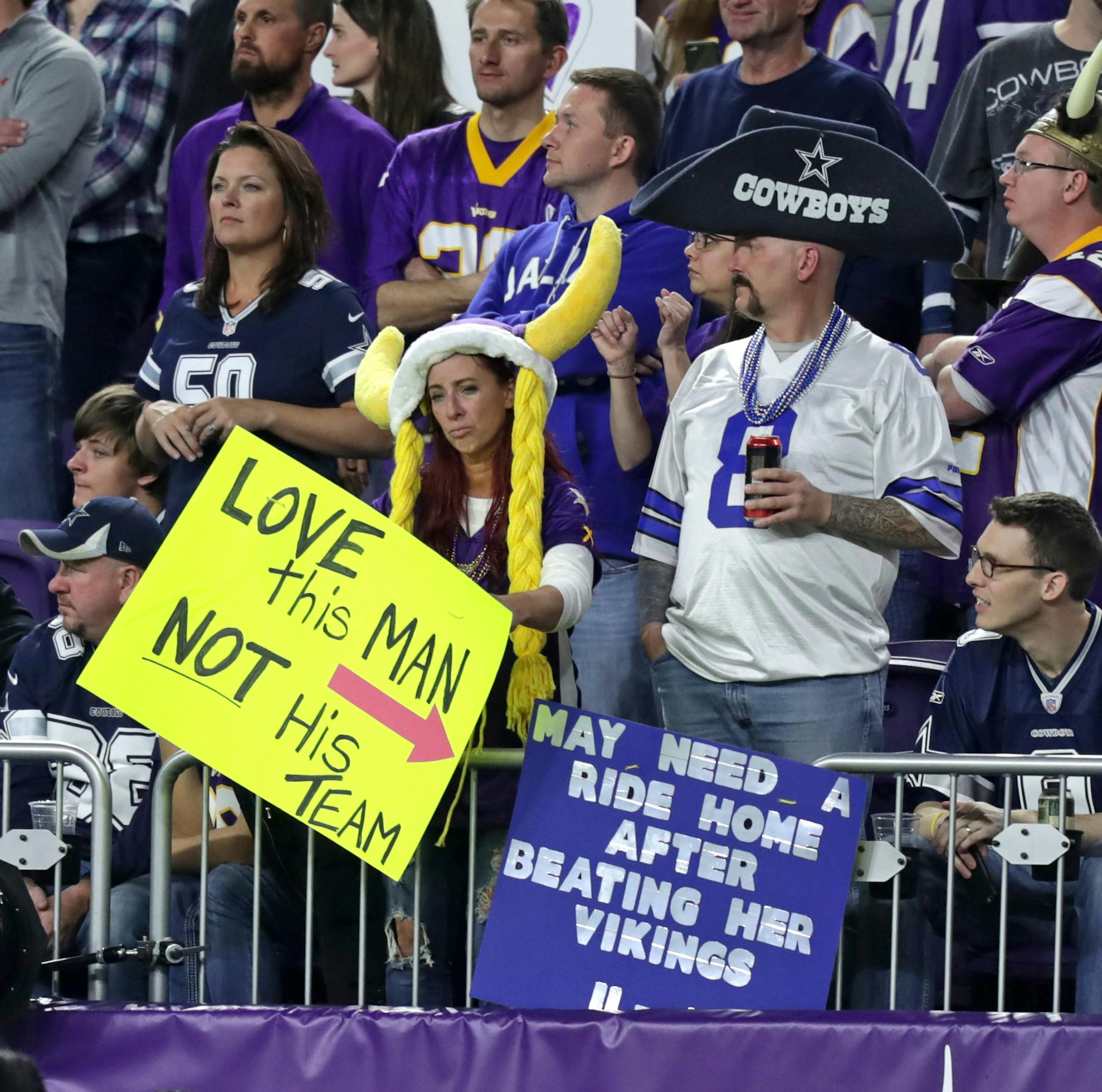 The stadium seemed to be full of Dallas fans, including this guy who was looking for a ride home. ] Minnesota Vikings -vs- Dallas Cowboys, U.S. Bank Stadium
brian.peterson@startribune.com
Minneapolis, MN 12/01/16