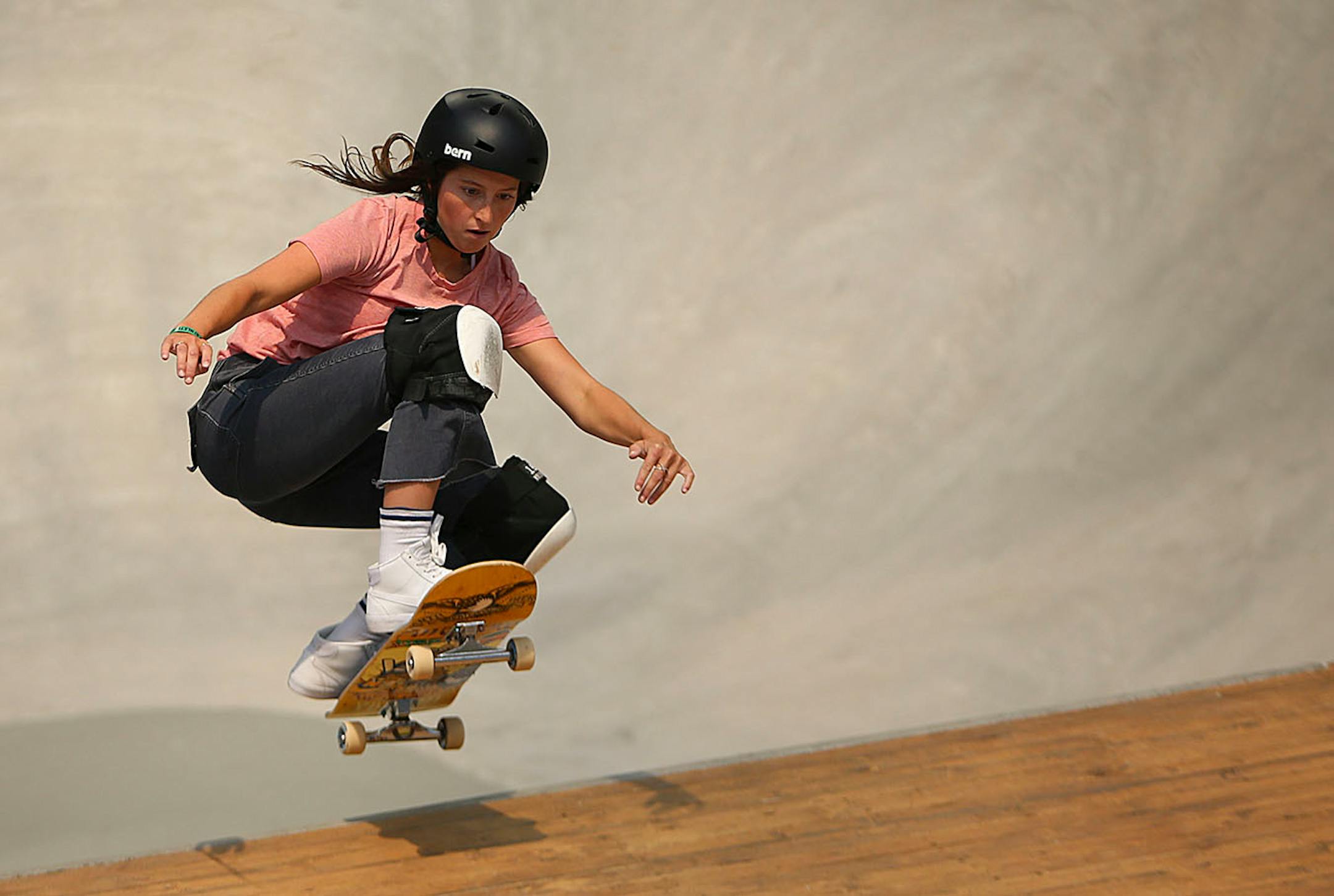 Nicole Hause, the local girl, pulls up for some air during one of her runs.