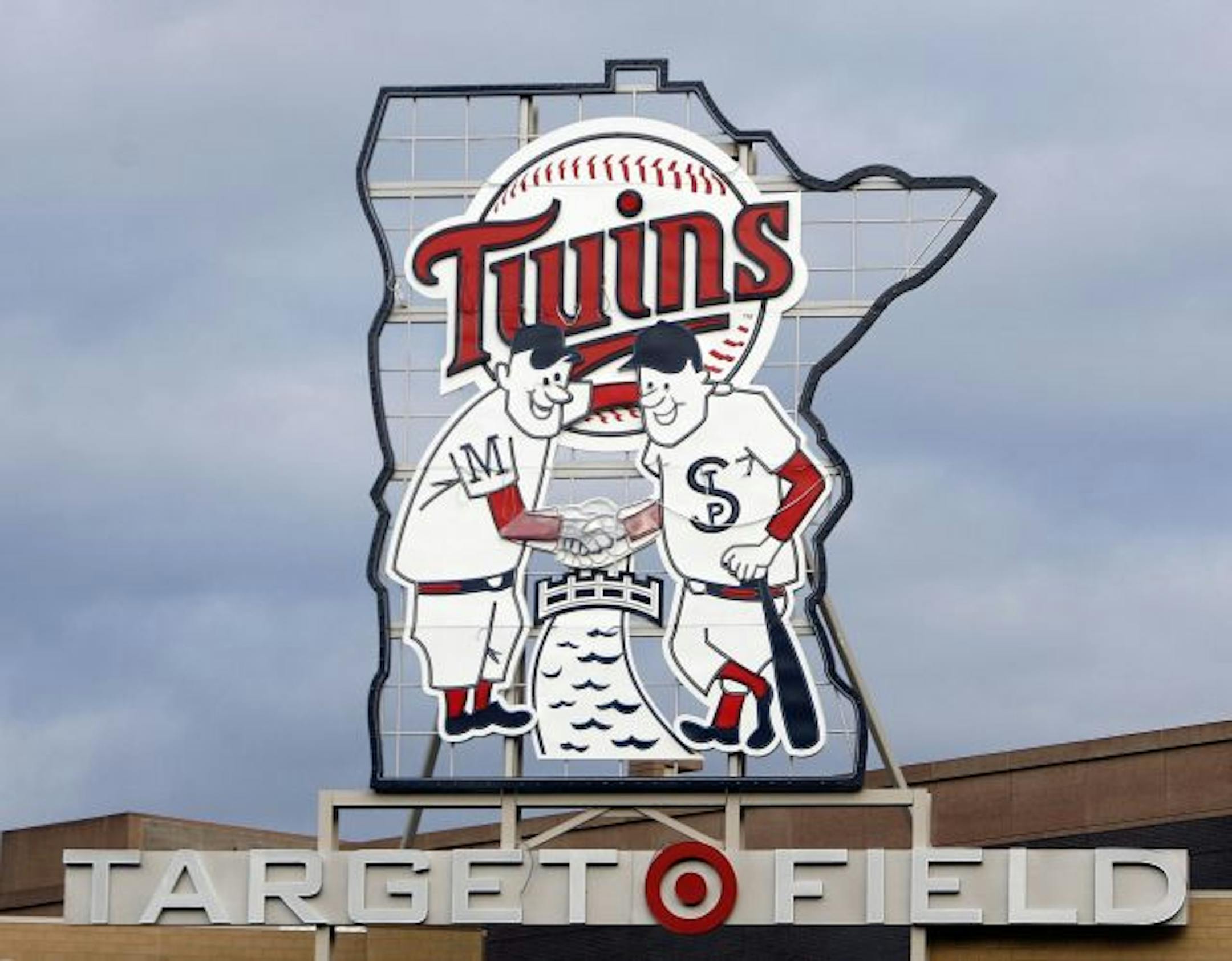 The Twins new homerun sign at Target Field. The hands will light-up and shake when the Twins hit a homerun.