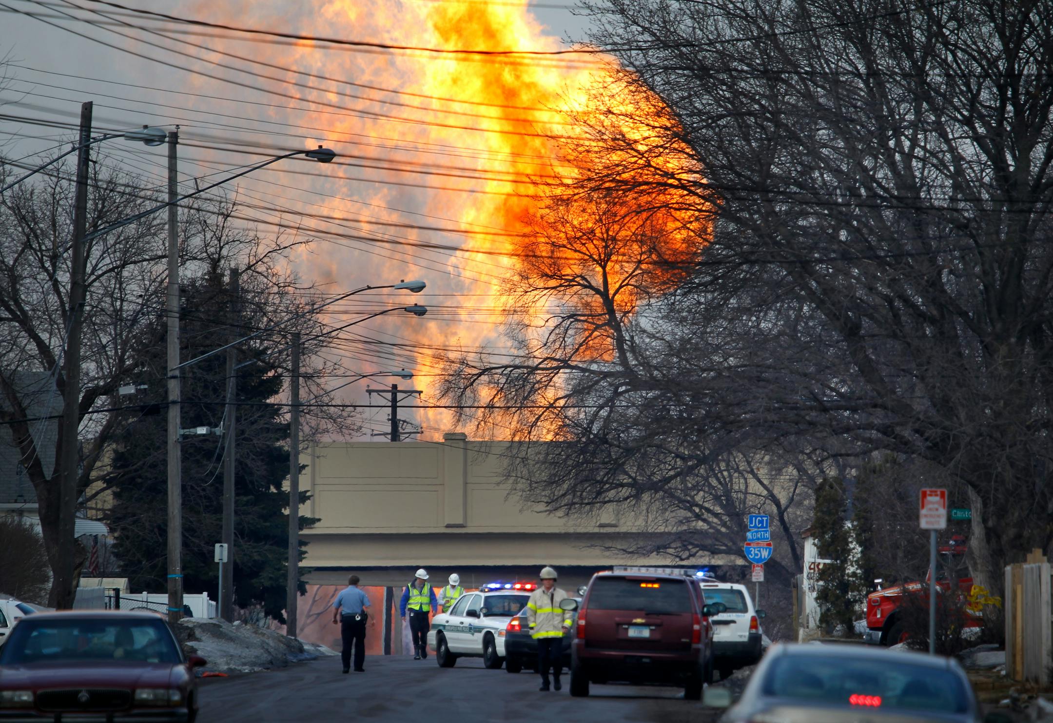 In this 2011 file photo, flames reach high in the sky after a gas main explosion near 60th Street and Nicollet Av. S. in Minneapolis.