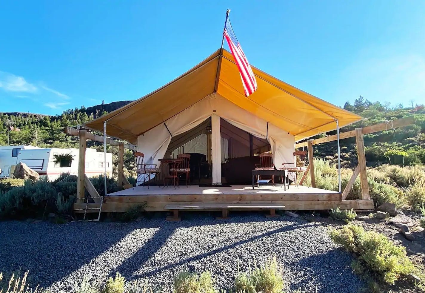 An Airbnb yurt outside Gunnison featured a king bed, electricity and wood stove, overlooking the Blue Mesa Reservoir.