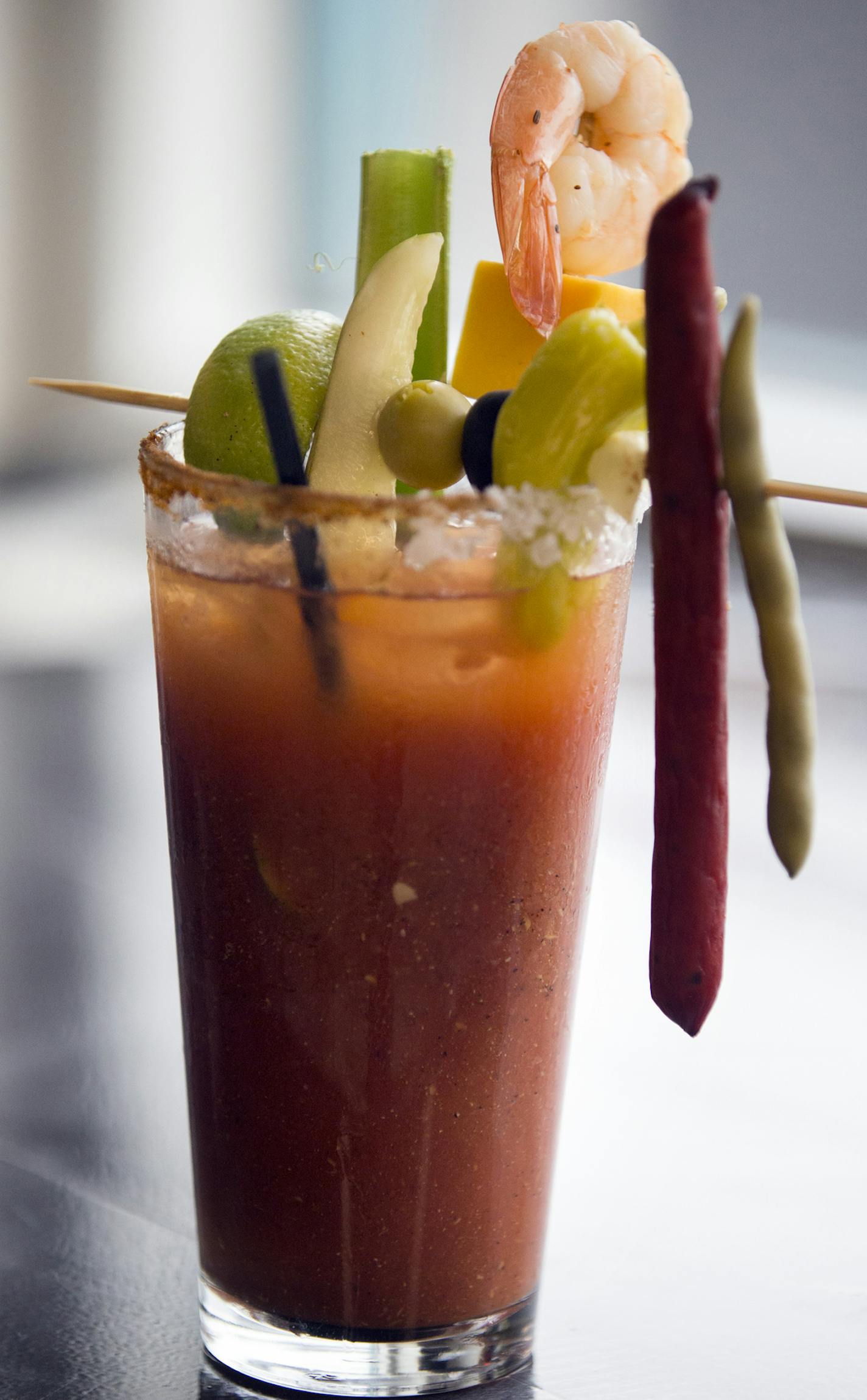 The Weekender Bloody Mary, one of the offering at the stadium from Ike's Food & Cocktails. ] (Leila Navidi/Star Tribune) leila.navidi@startribune.com BACKGROUND INFORMATION: Officials with the Minnesota Vikings, the Minnesota Sports Facilities Authority and Aramark announce some of the local culinary partners that will be featured at U.S. Bank Stadium during a press conference on Tuesday, May 24, 2016.