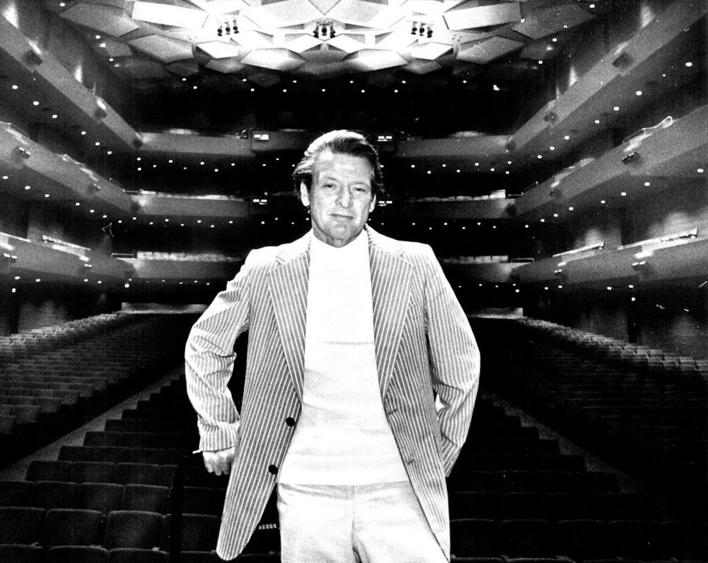 Neville Marriner visited Orchestra Hall in Minneapolis in August 1978, ahead of his debut the next year as music director of the Minnesota Orchestra. He succeeded outgoing music director Stanislaw Skrowaczewski, and lead the orchestra until 1986.