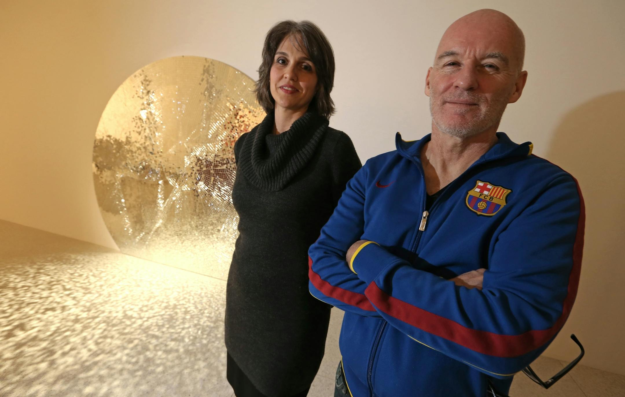 (left to right) WAC director Olga Viso and artist Jim Hodges were photographed on 2/7/14. "Jim Hodges: Give More than Your Take," opens Sat. at Walker Art Center, curated by WAC director Olga Viso, who talks about the artist, his place in contemporary scene, etc. Story will be strong on Viso quotes, maybe some from Hodges too since art won't be available before our deadlines.