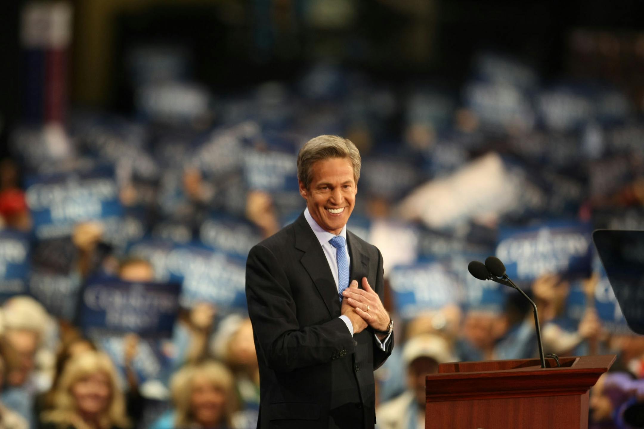 Sen. Norm Coleman speaks to the delegates in Tuesday night's session of the RNC.