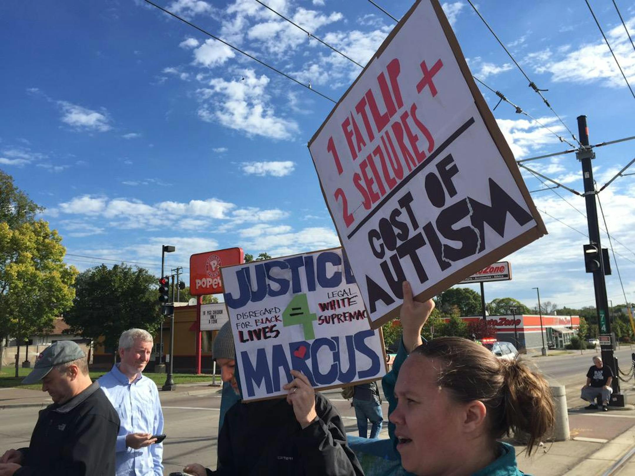 Protesters begin their march near the light rail tracks in St. Paul at Lexington Avenue on Sunday, Sept. 20, 2015.
