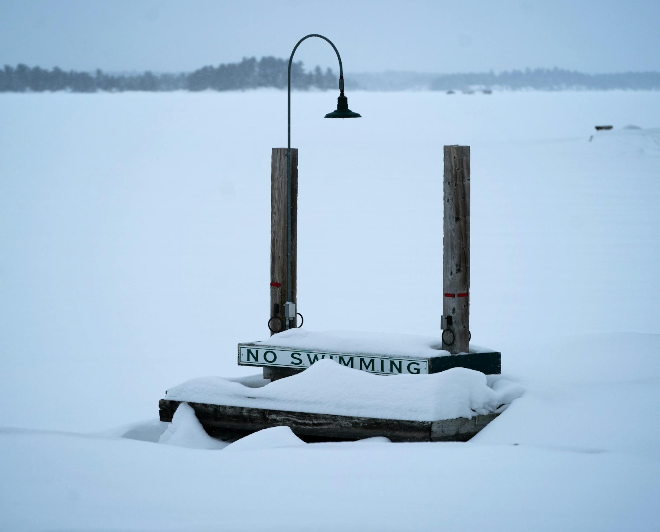 Frozen Rainy Lake across the street from The Cantilever Distillery and Hotel, now under construction in Ranier, Minnesota.