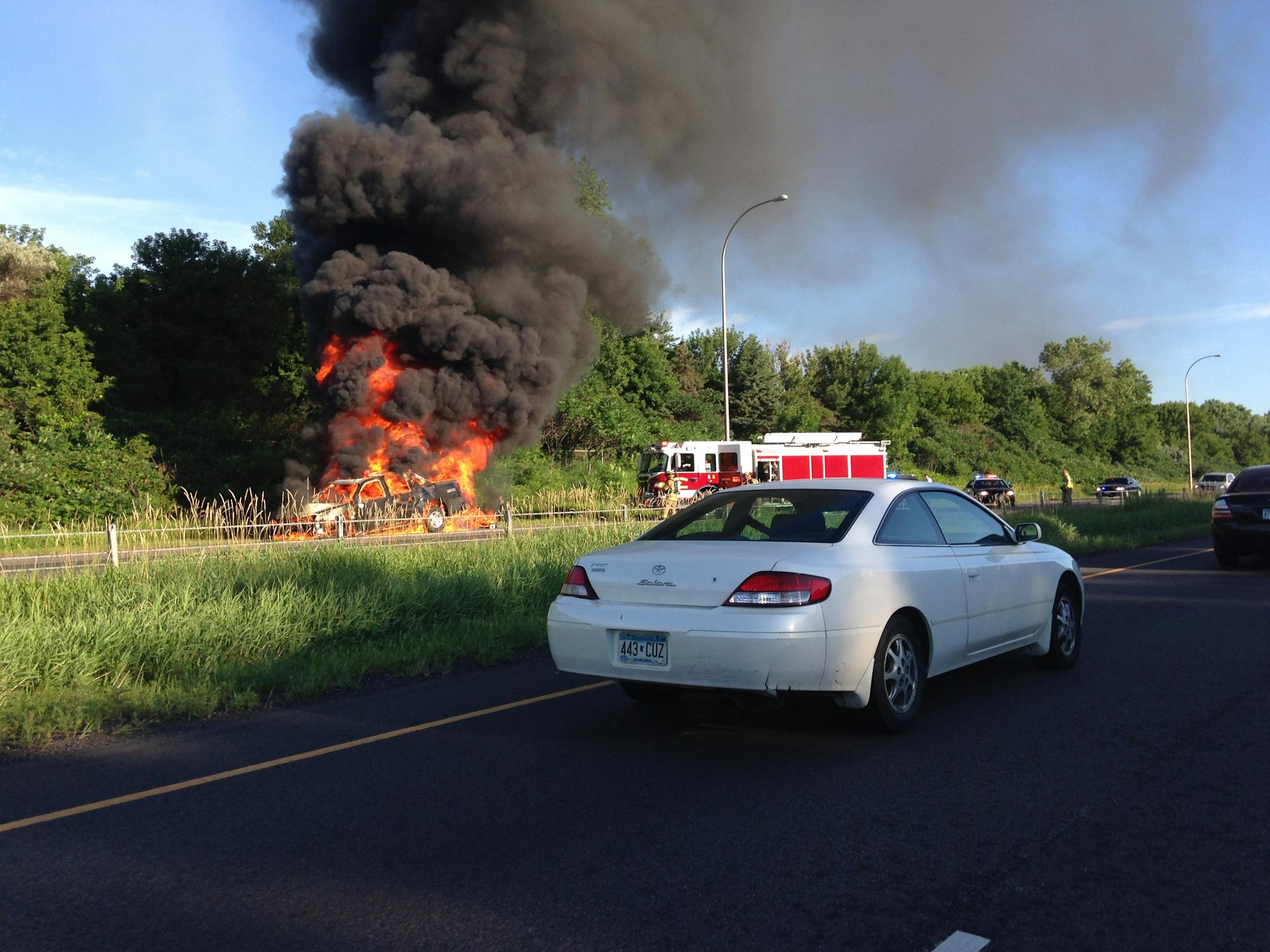 There was little left of this car Thursday morning along southbound Hwy. 169 in the north metro.
