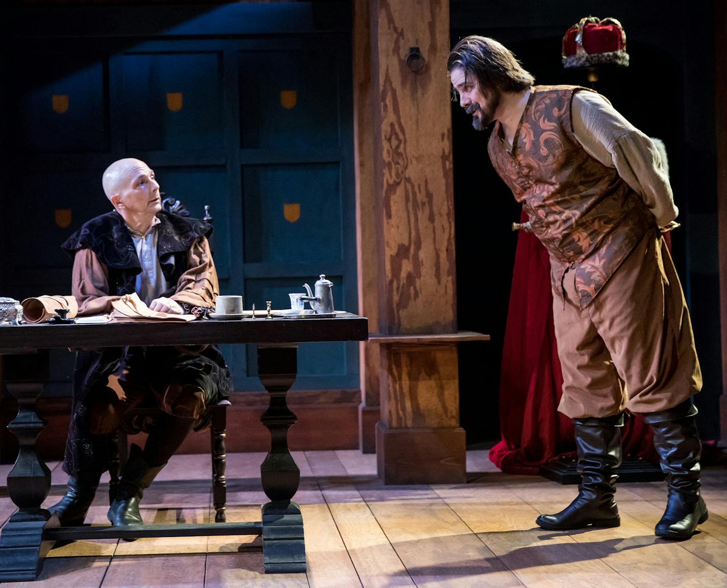 Peter Simmons as Cecil and Damon C. Mentzer as playwright Shagspeare in "Equivocation."