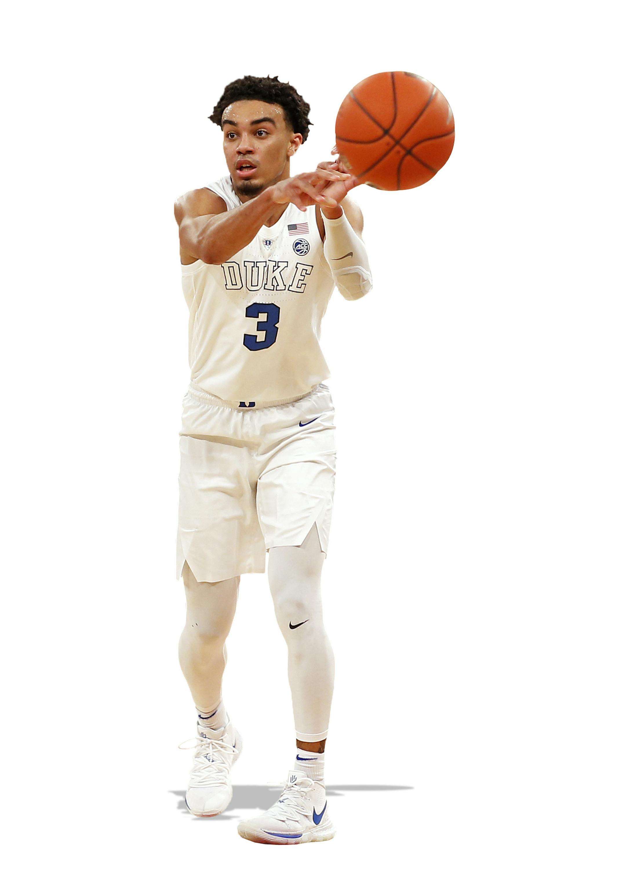 Duke guard Tre Jones (3) in action against Texas Tech during the first half of an NCAA college basketball game Thursday, Dec. 20, 2018, in New York. (AP Photo/Adam Hunger) ORG XMIT: OTK