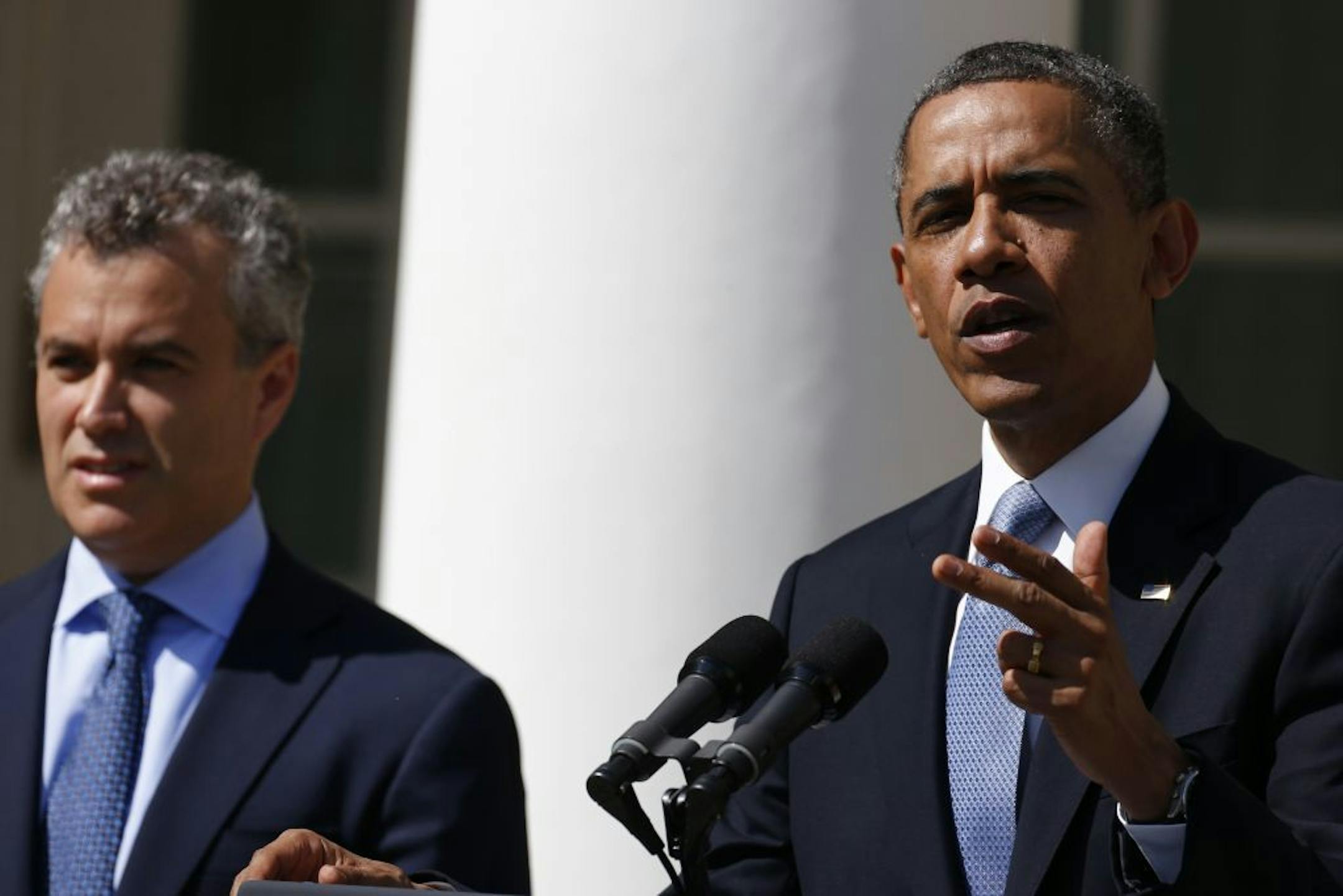 President Barack Obama speaks about his proposed 2014 budget as he stands with acting budget director Jeff Zients in the Rose Garden at the White House in Washington, Wednesday, April 10, 2013.