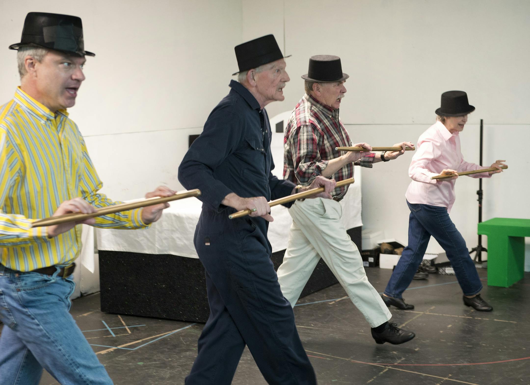 Cast members Drew Jansen, Richard Ooms, Phil Ross and Dee Noah worked on a dance number. The cast and crew of The Geriatrical Theatrical in rehearsal. Tuesday, May 28, 2013 ] GLEN STUBBE * gstubbe@startribune.com