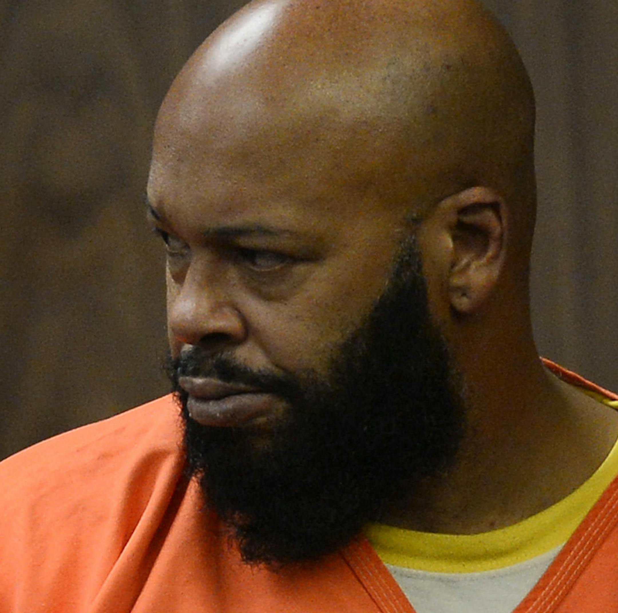 Marion "Suge" Knight appears in a court during his arraignment, Tuesday, Feb. 3, 2015 in Compton, Calif. Knight, 49, pleaded not guilty on to murder, attempted murder and other charges filed after he struck two men with his truck last week. (AP Photo/Paul Buck, Pool)
