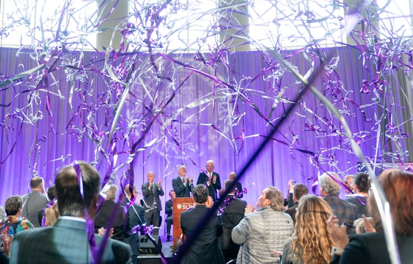 Confetti is launched into the air at a kick-off event Tuesday, Jan. 17, 2023 at the Anderson Student Center on the campus of St. Thomas University St.