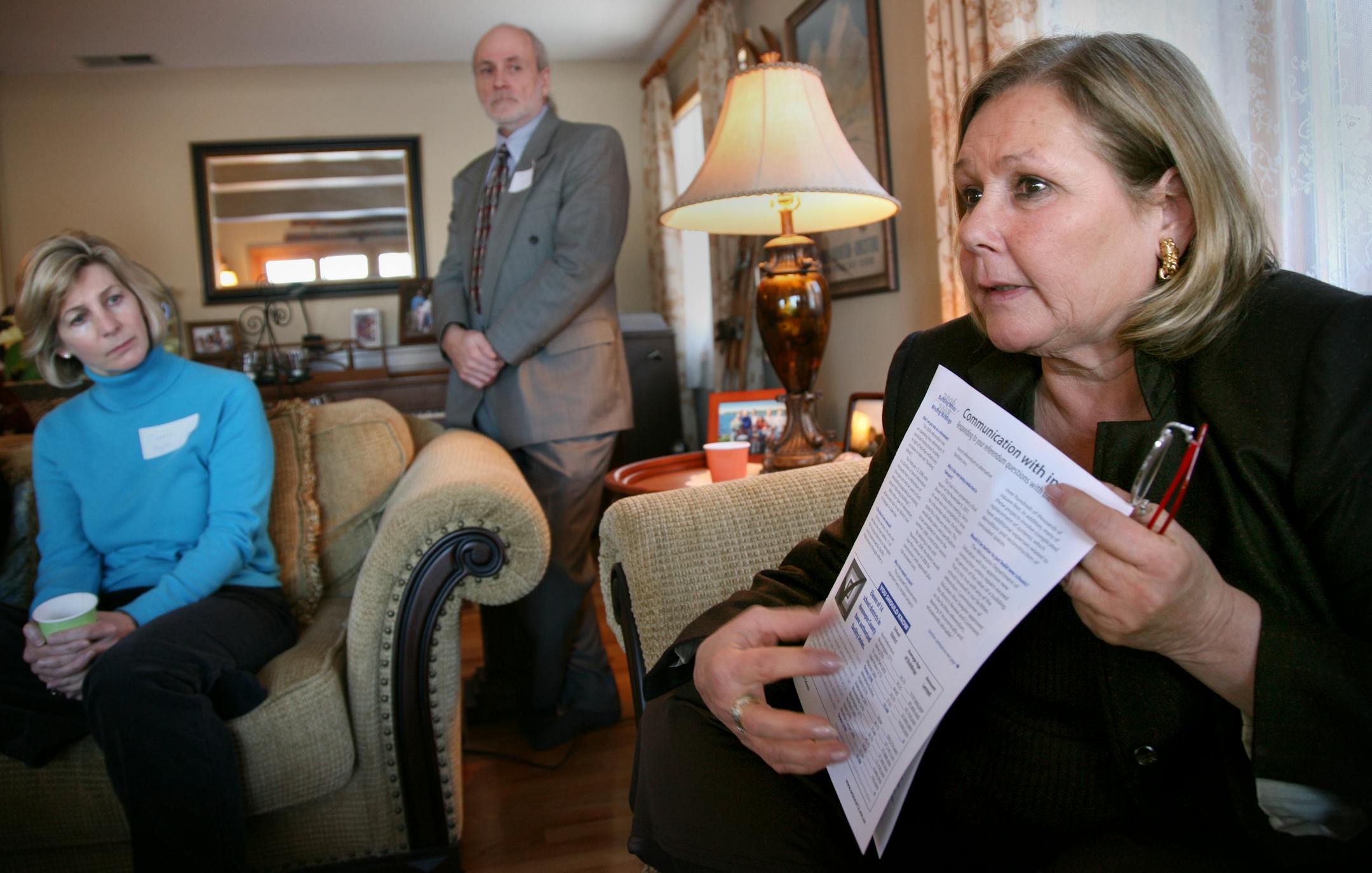 Orono superintendent Karen Orcutt used handouts and a DVD to get the message out. The Feb. 12 vote will determine the fate of bonds that would finance repairs at Orono High, Schumann Elementary and Orono Intermediate schools, which date to the '50s and '60s.