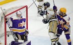 CDH goalie Owen Nelson allows the third goal of the game in the first period.