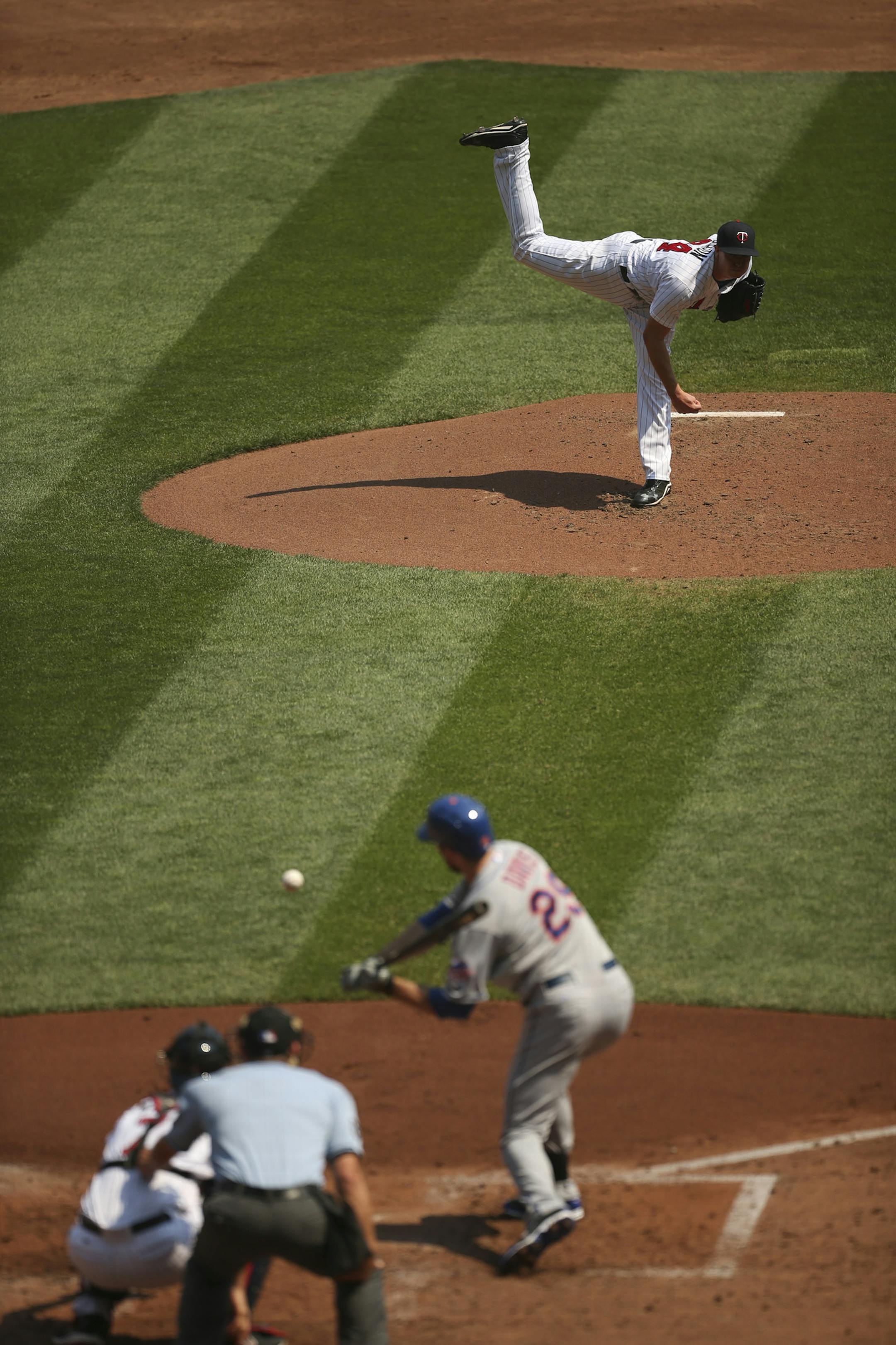 The Twins made up a snowed out game against the New York Mets with a 6-1 loss Monday afternoon, August 19, 2013 at Target Field in Minneapolis. Twins starter Kyle Gibson only lasted four innings before being relieved by Anthony Swarzak. ] JEFF WHEELER ‚Ä¢ jeff.wheeler@startribune.com