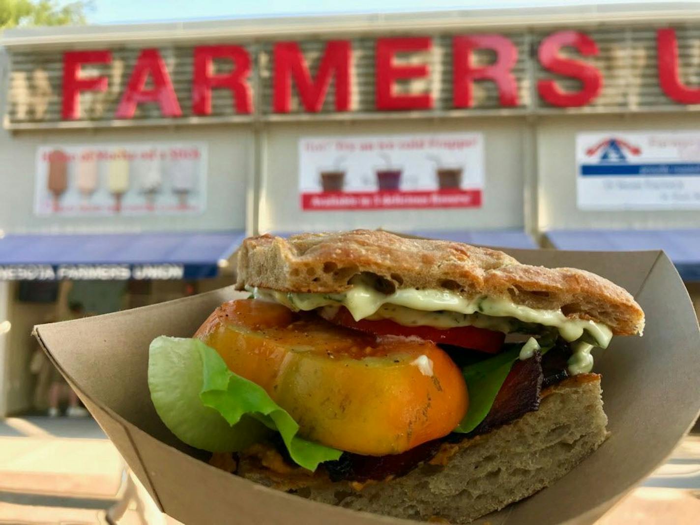 Heirloom Tomato and Sweet Corn BLT, Farmers Union Coffee Shop, Dan Patch/Cosgrove, $12. How do I love thee? There aren't enough characters in a tweet to count the ways, so I'll just go with "spectacular." A new-foods must, and worth every penny. Seriously, wow. Photo by Rick Nelson New food at the Minnesota State Fair 2018