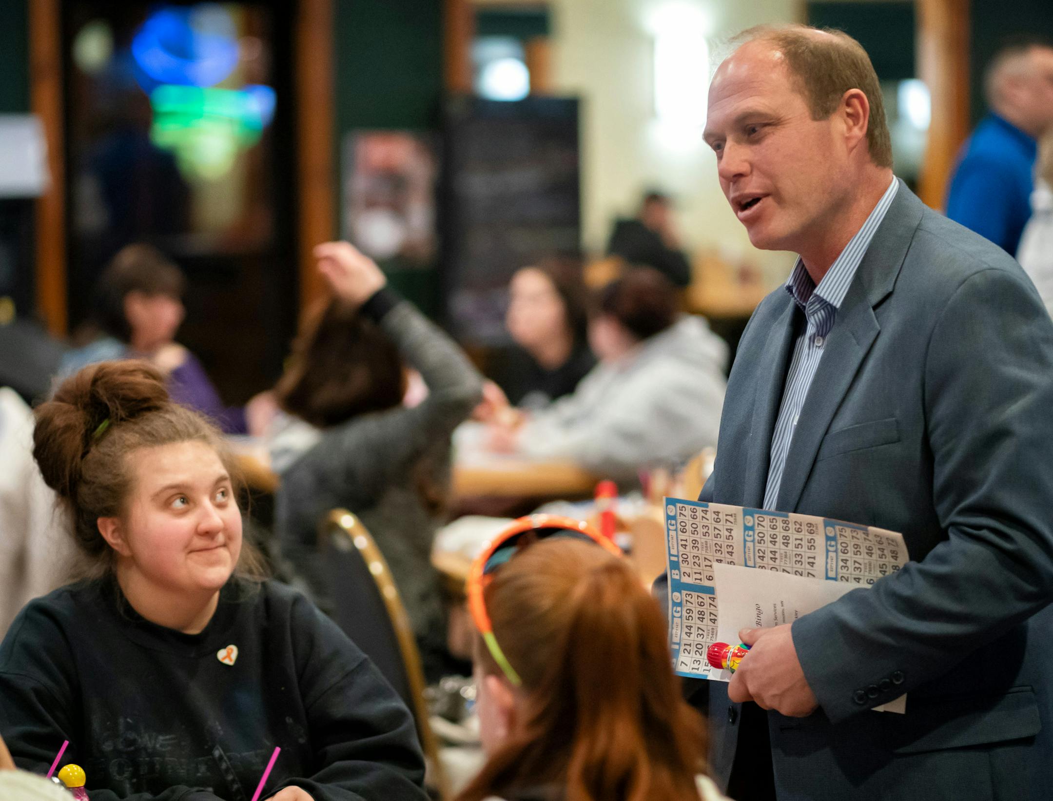 Jason Rarick, Republican candidate for State Senate in the SD11 special election, spoke with Lori Cervenka and her daughters Hannah and Casey, at a Bingo fundraiser for WINDOW Victim Services, held at Doc's Bar in Sturgeon Lake. ] GLEN STUBBE • glen.stubbe@startribune.com Thursday, January 31, 2019 A look at the high stakes special election for an open state Senate seat in East Central Minnesota. Outside groups and political parties are pouring millions into a race that will determine whe