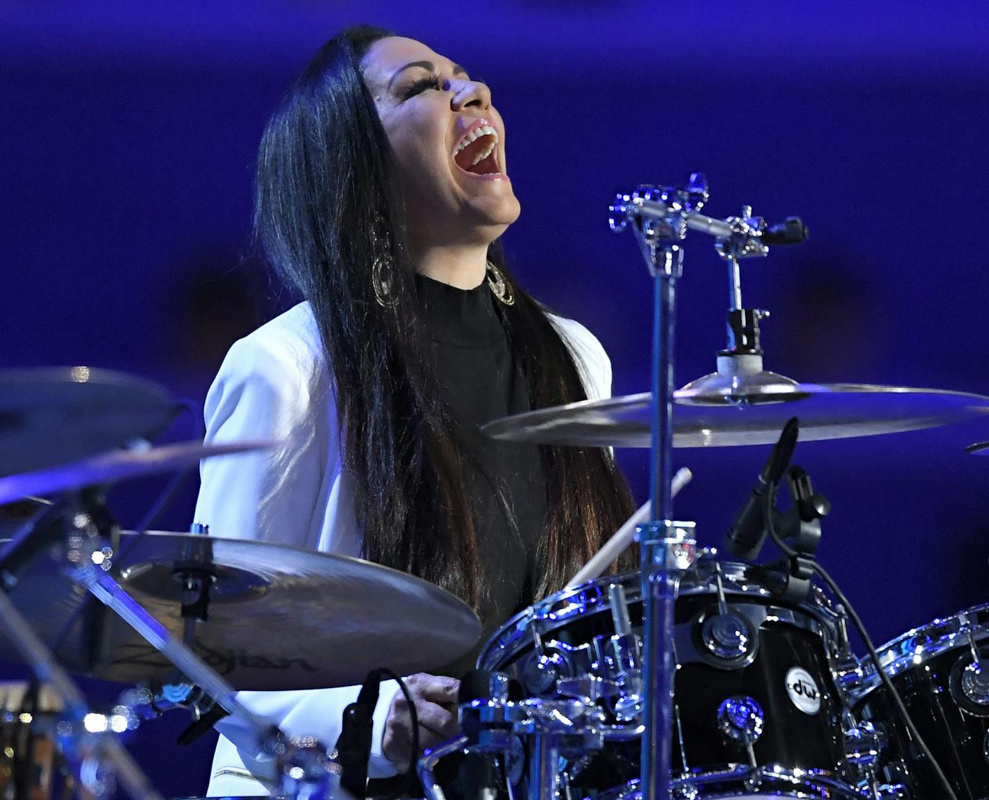 Sheila E performs during the final day of the Democratic National Convention in Philadelphia , Thursday, July 28, 2016. (AP Photo/Mark J. Terrill)