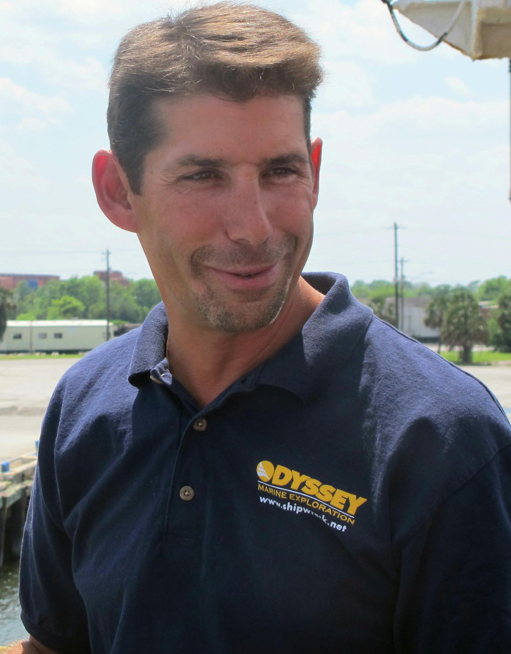 Ernie Tapanes, a senior project manager with Odyssey Marine Exploration, shows reporters around the Odyssey Explorer in North Charleston, S.C., on Tuesday, April 22, 2014. The Explorer leaves this week on an expedition to recover the remaining gold from the wreck of the S.S. Central America off the North Carolina coast. It's not clear just how much gold might still be in the wreck of the ship which sank during an 1857 hurricane. An expedition a quarter-century ago recovered gold bars and coins w