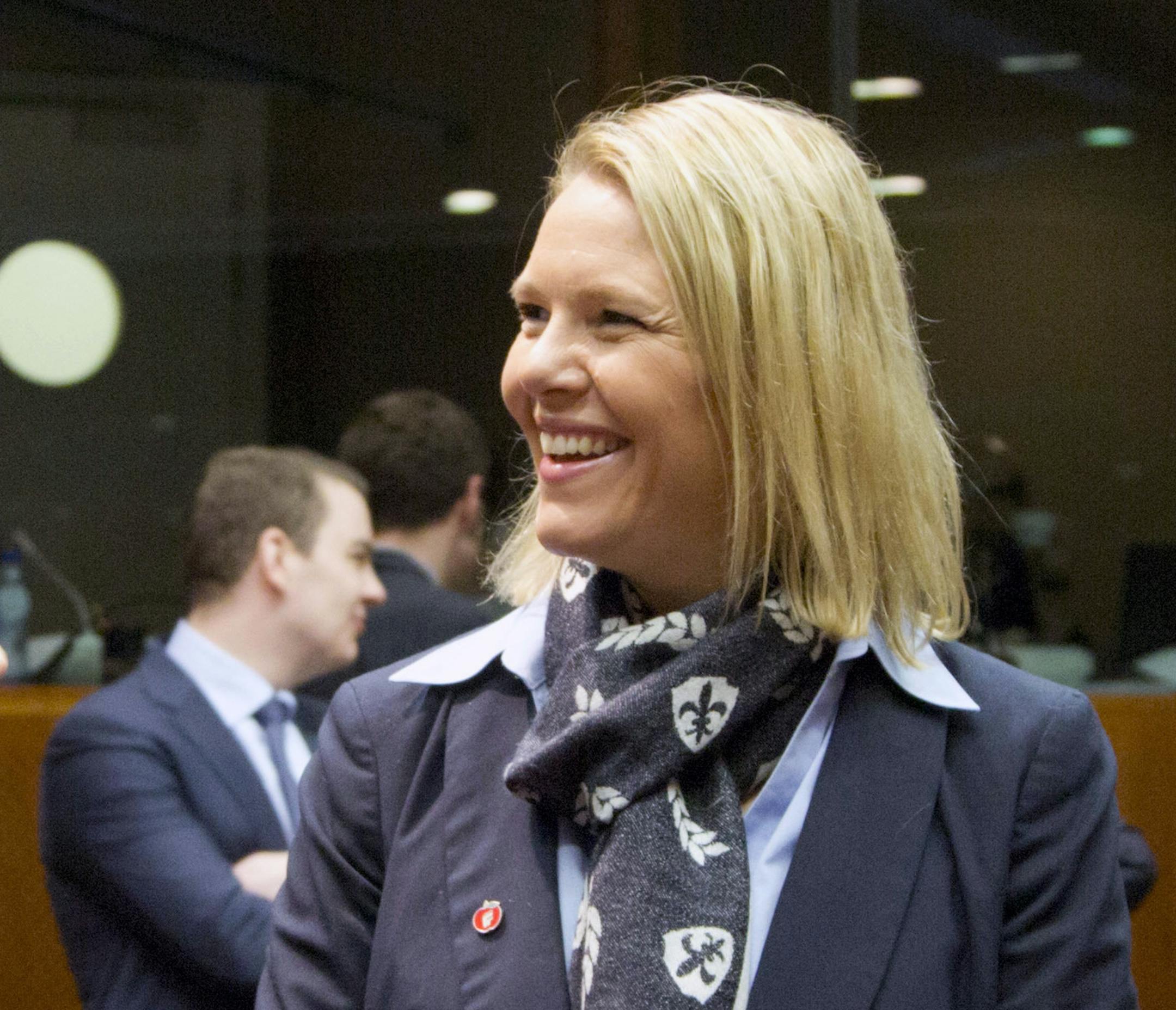 FILE - In this file photo dated Thursday, March 10, 2016, Norway's Sylvi Listhaug, speaks during a meeting of EU justice ministers at the EU Council building in Brussels. A potential collapse of the minority Norwegian government was averted Tuesday March 20, 2018, after Justice Minister Sylvi Listhaug resigned for writing a Facebook post claiming the opposition Labor Party was more interested in protecting the rights of terrorists than the Norwegian people. (AP Photo/Virginia Mayo, FILE) ORG XMI