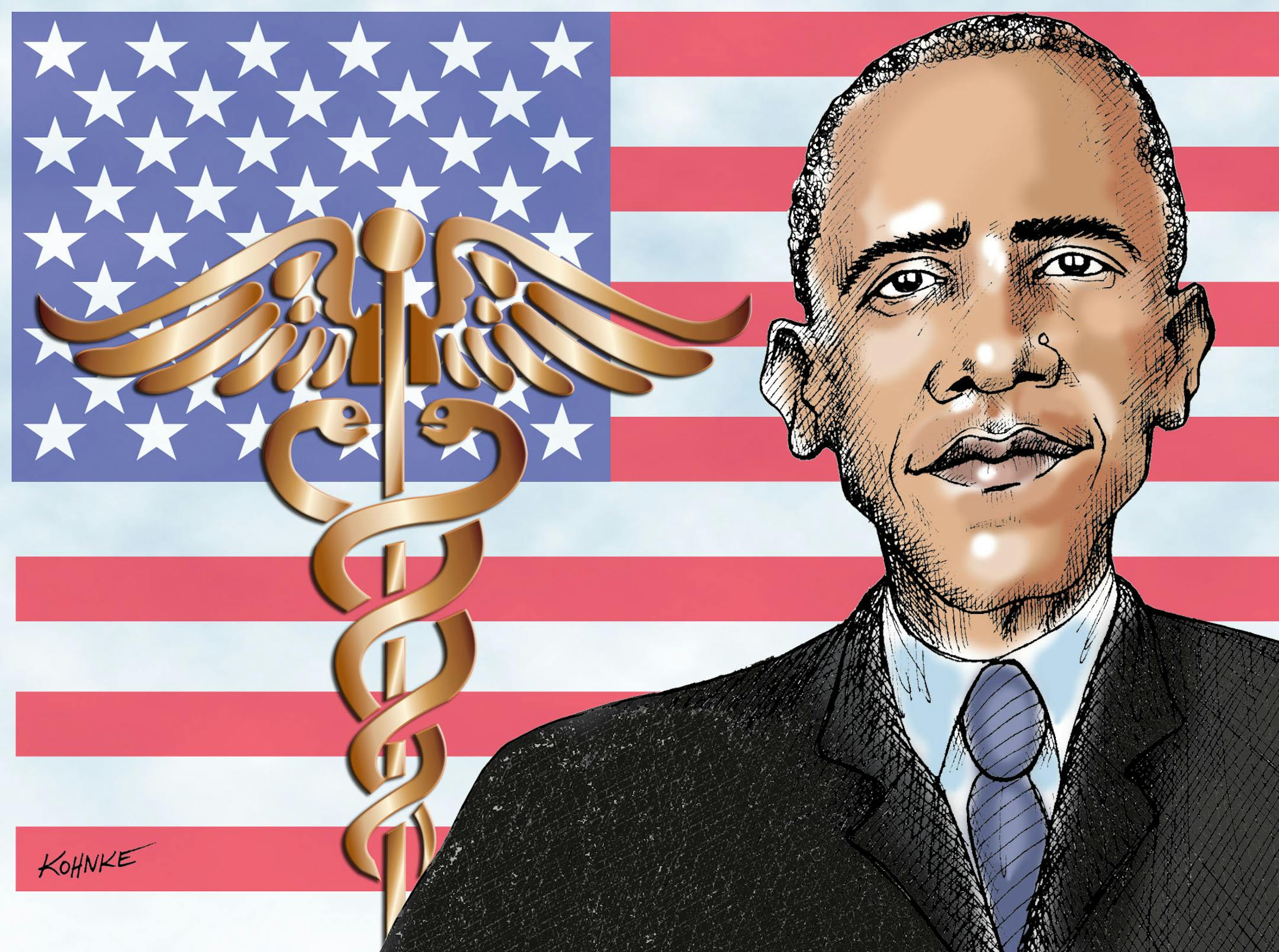This artwork by M. Ryder relates to the U.S. Supreme Court's ruling on Obamacare, the Affordable Health Care Act.
