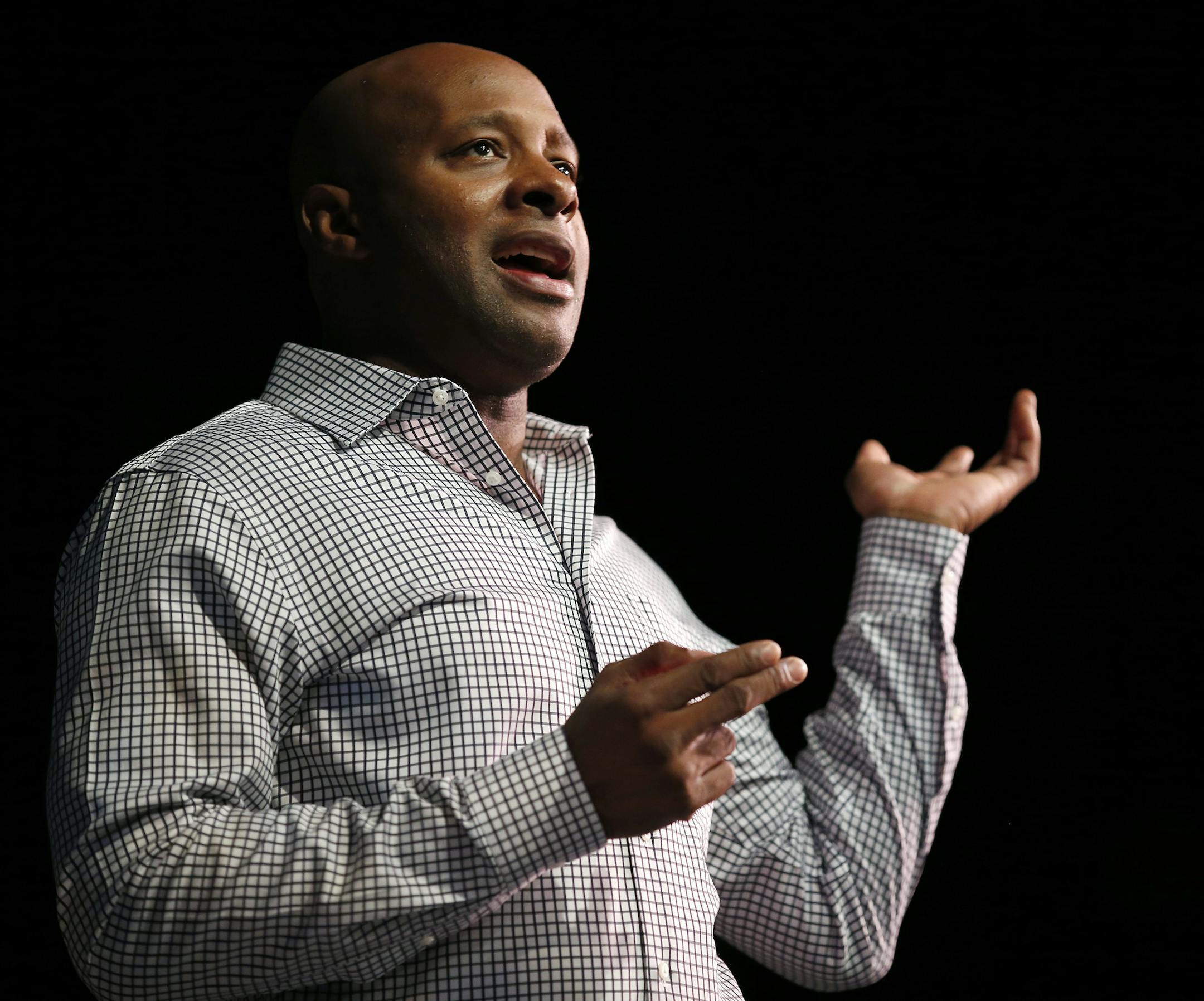 James T. Alfred rehearsed his one-person show "A Brown Tale" at the Penumbra Theatre. ] CARLOS GONZALEZ cgonzalez@startribune.com September 4, 2013, St. Paul. Minn., Penumbra Theatre kicks off its Claude Purdy festival of one-person shows with James T. Alfred's "A Brown Tale," about his journey from the housing projects of Chicago's South Side to the theater stage (Sept. 12-22).