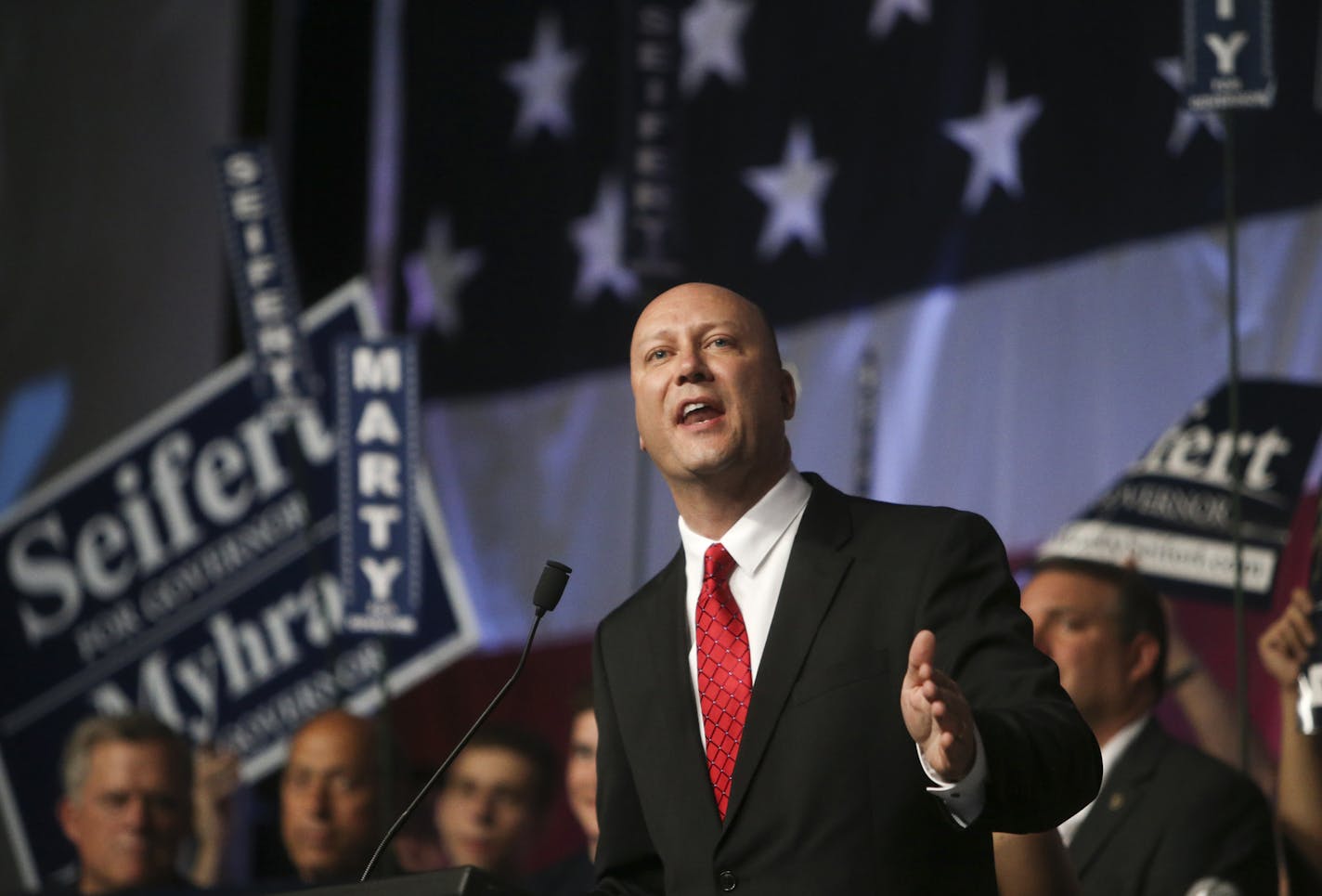 Republican gubernatorial candidate Marty Seifert spoke to delegates at the Minnesota Republican Party Convention at the Rochester Civic Center May 30, 2014.