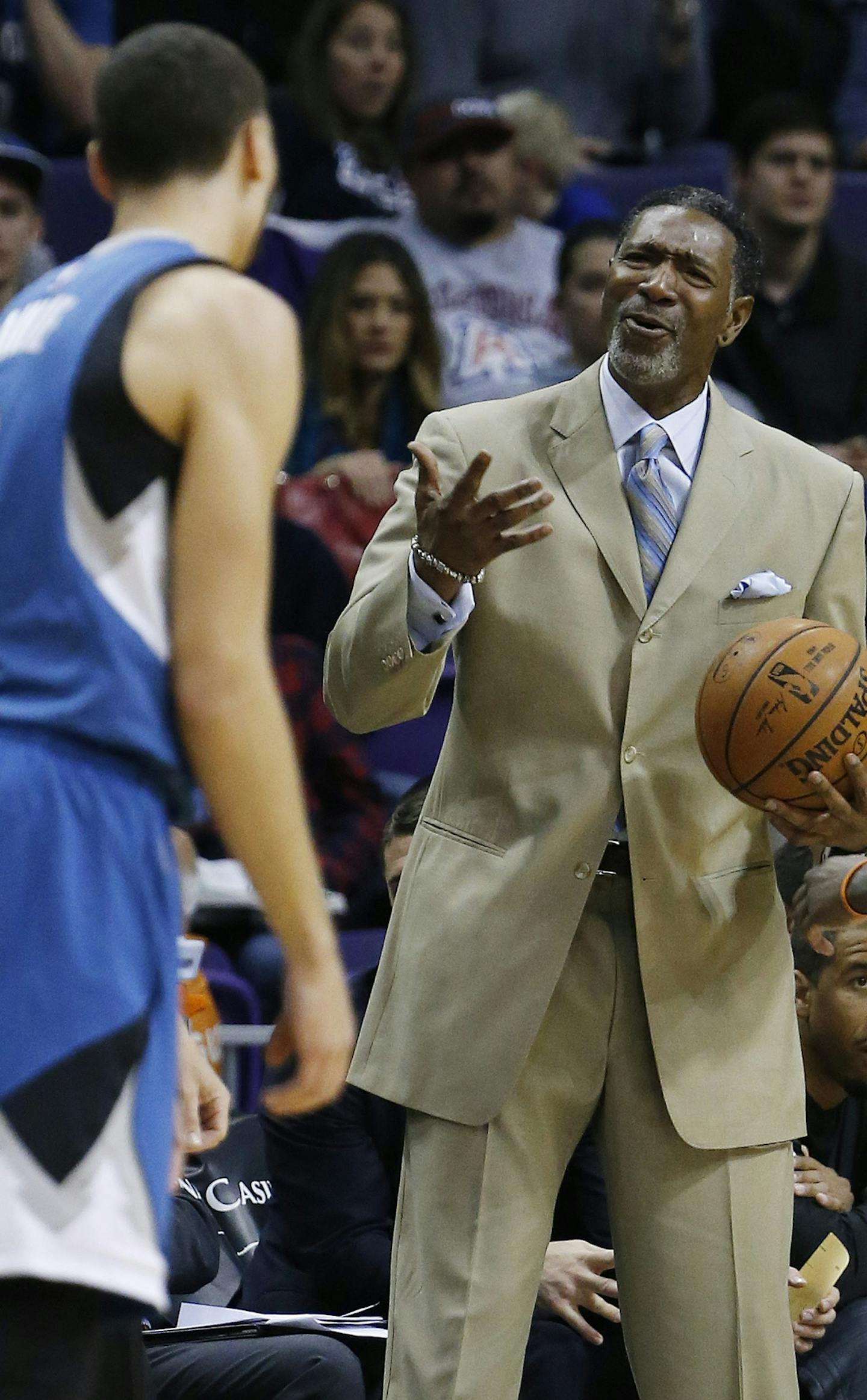 Coach Sam Mitchell, right, is weathering the growing pains of guard Zach LaVine.