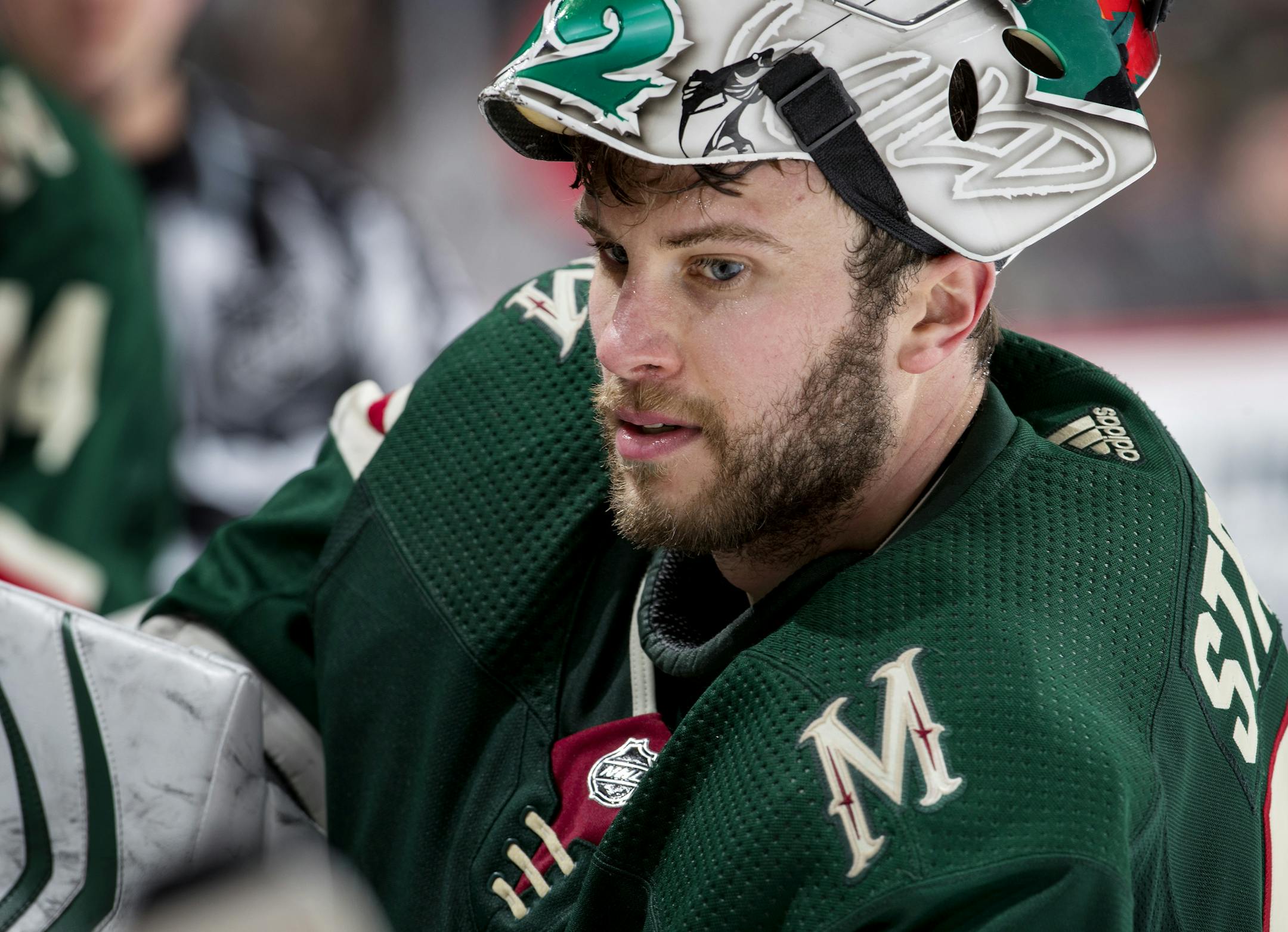Minnesota Wild goalie Alex Stalock (32). ] CARLOS GONZALEZ &#xef; cgonzalez@startribune.com &#xf1; March 25, 2018, St. Paul, MN, Xcel Energy Center, NHL, Hockey, Minnesota Wild vs. Boston Bruins ORG XMIT: MIN1803271515450171