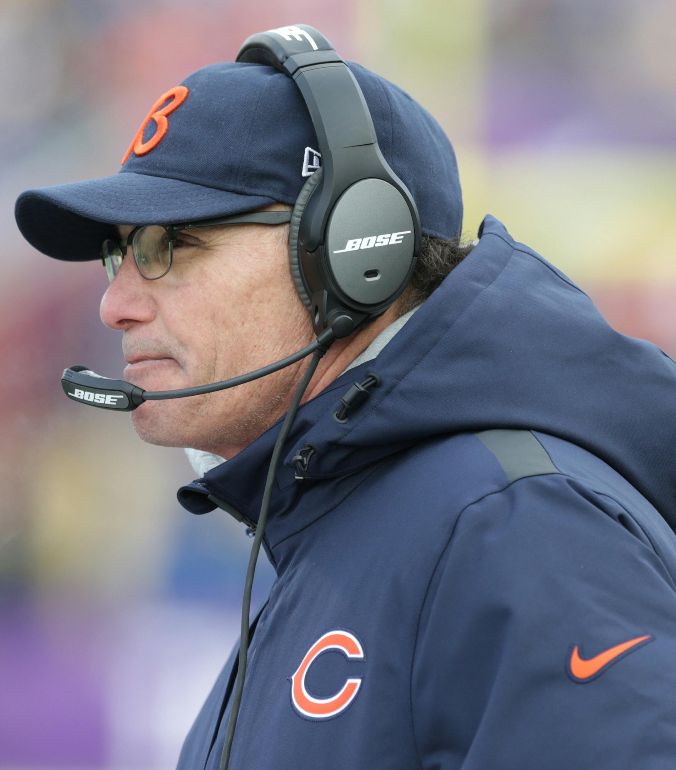 Chicago Bears head coach Marc Trestman looks on during the second half of an NFL football game against the Minnesota Vikings, Sunday, Dec. 28, 2014, in Minneapolis. (AP Photo/Jim Mone)