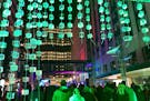 Rochesterites entered the 2018 SocialIce festival in Peace Plaza through a curtain of ice cubes illuminated by color-changing lights.