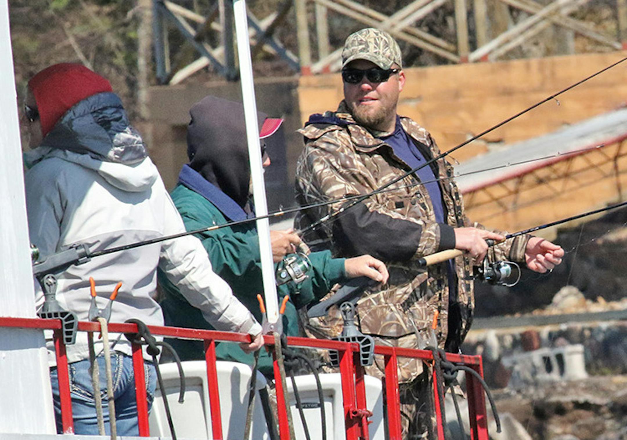Walleye fishing was extremely slow Saturday morning in the southeastern corner of Mille Lacs. Veterans of the lake blamed cold water termperatures that ranged from 44 to 47 degrees. Here, anglers on a launch boat in the shallows of Isle Bay caught nothing.