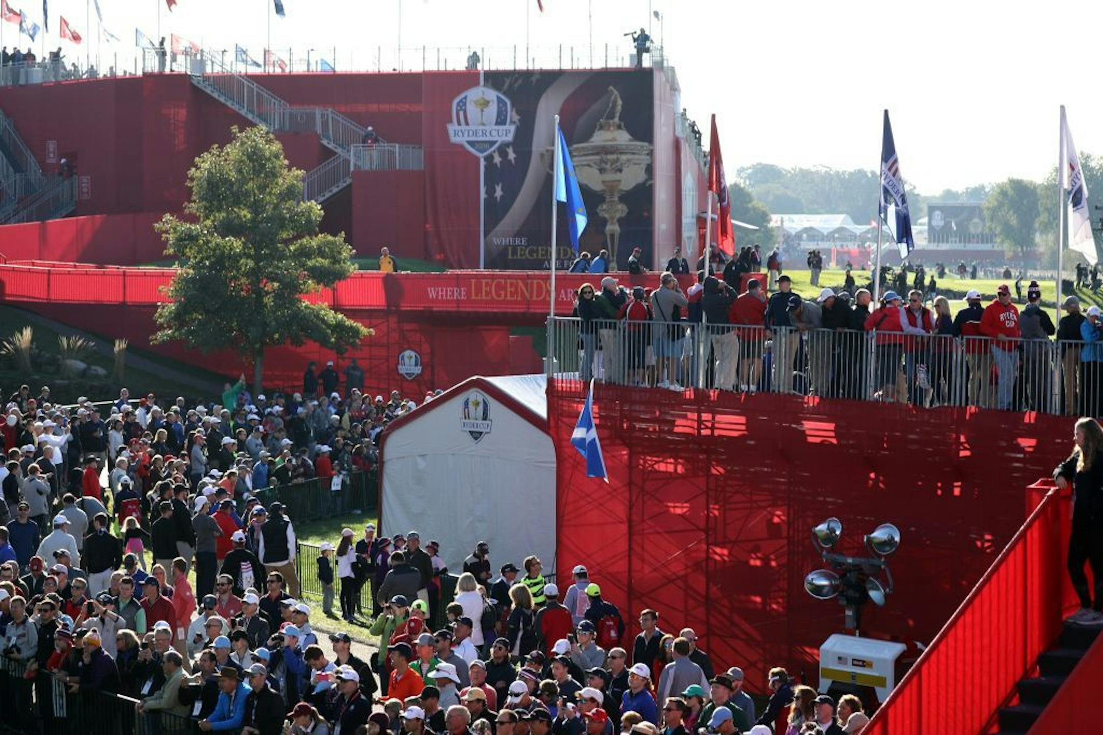 Sunshine and large crowds greeted players at the 2016 Ryder Cup at Hazeltine National Golf Club Thursday morning.