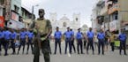 Sri Lankan Army soldiers secure the area around St. Anthony's Shrine after a blast in Colombo, Sri Lanka, Sunday, April 21, 2019. Witnesses are report