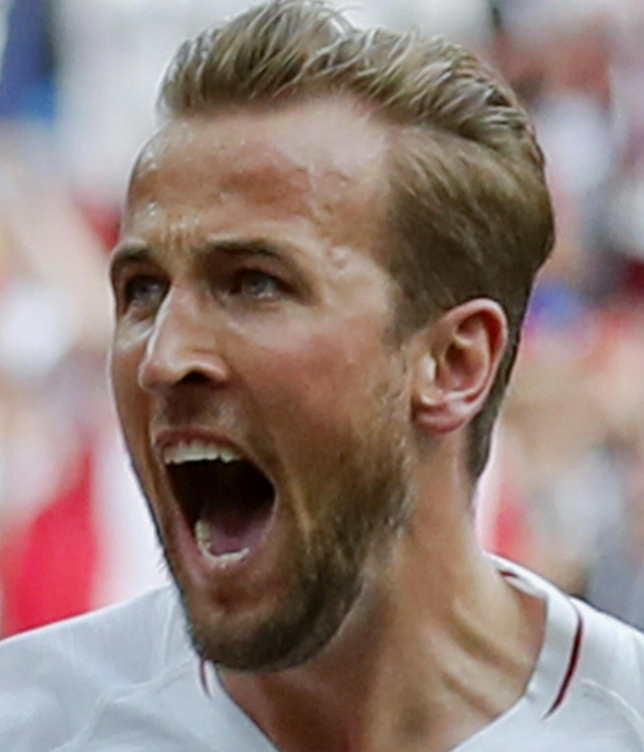 England's Harry Kane celebrates after he scored his side's second goal during the group G match between England and Panama at the 2018 soccer World Cup at the Nizhny Novgorod Stadium in Nizhny Novgorod , Russia, Sunday, June 24, 2018. (AP Photo/Antonio Calanni)