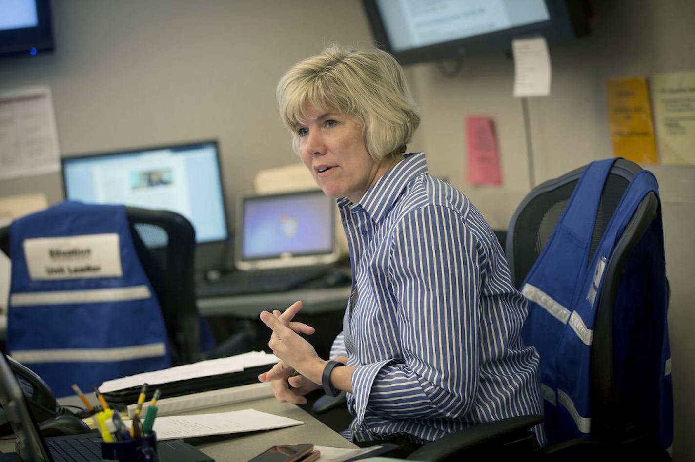 State Infectious Disease Director Kris Ehresmann, led a daily conference call with counties and local health agencies to address the measles outbreak at the Department of Operations Center, Thursday, May 11, 2017 at the MHD laboratories in St. Paul, MN.