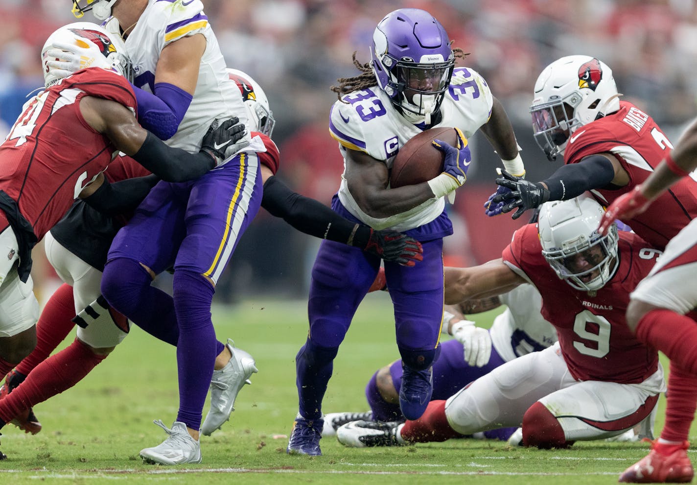 Vikings running back Dalvin Cook ran for yardage in the second quarter.