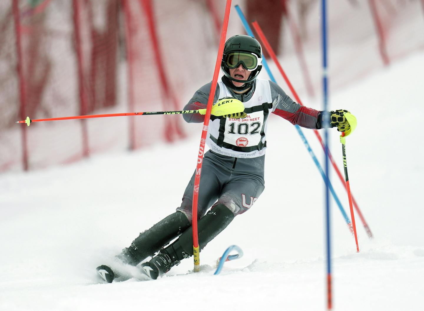 Minneapolis Washburn senior Luke Conway, on his first run Wednesday at Giants Ridge, won the boys' individual Alpine skiing state championship. Photo: BRIAN PETERSON • brian.peterson@startribune.com