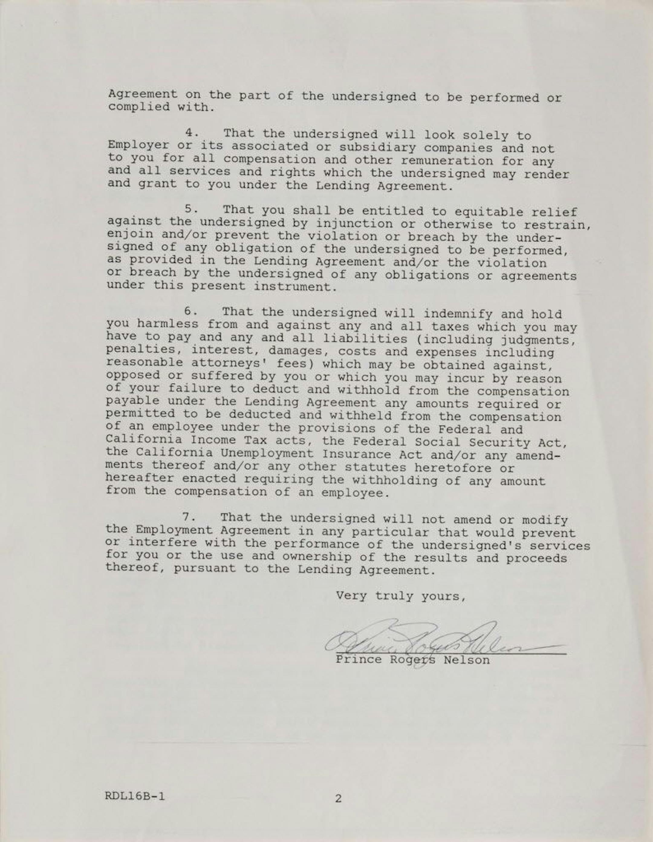 Prince's signature on a document.
