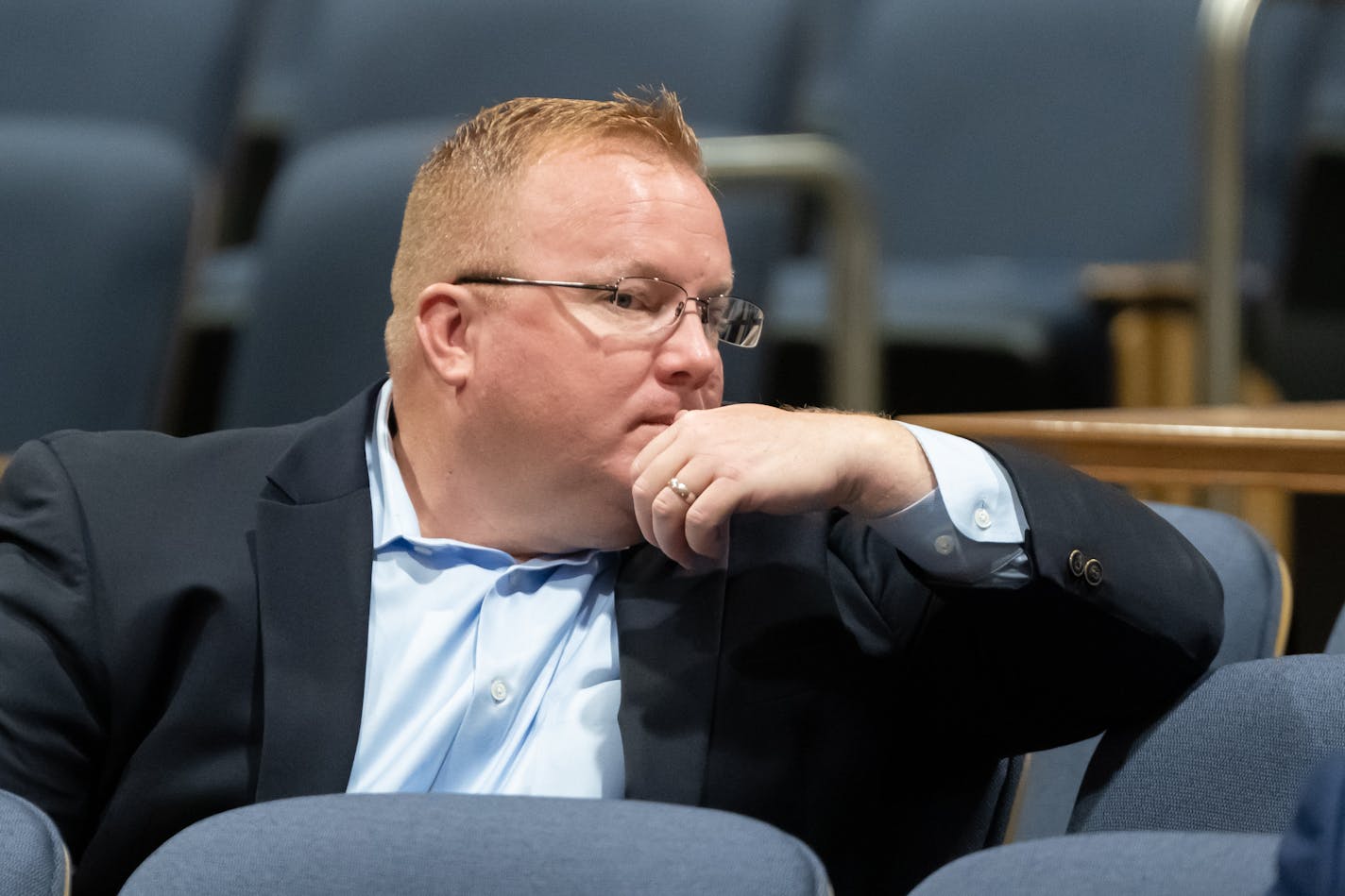 Brian Peters Executive Director of the Minnesota Police and Peace Officers Association waited for members of his gropup to speak before the committee. ] GLEN STUBBE • glen.stubbe@startribune.com Wednesday, July 15, 2020