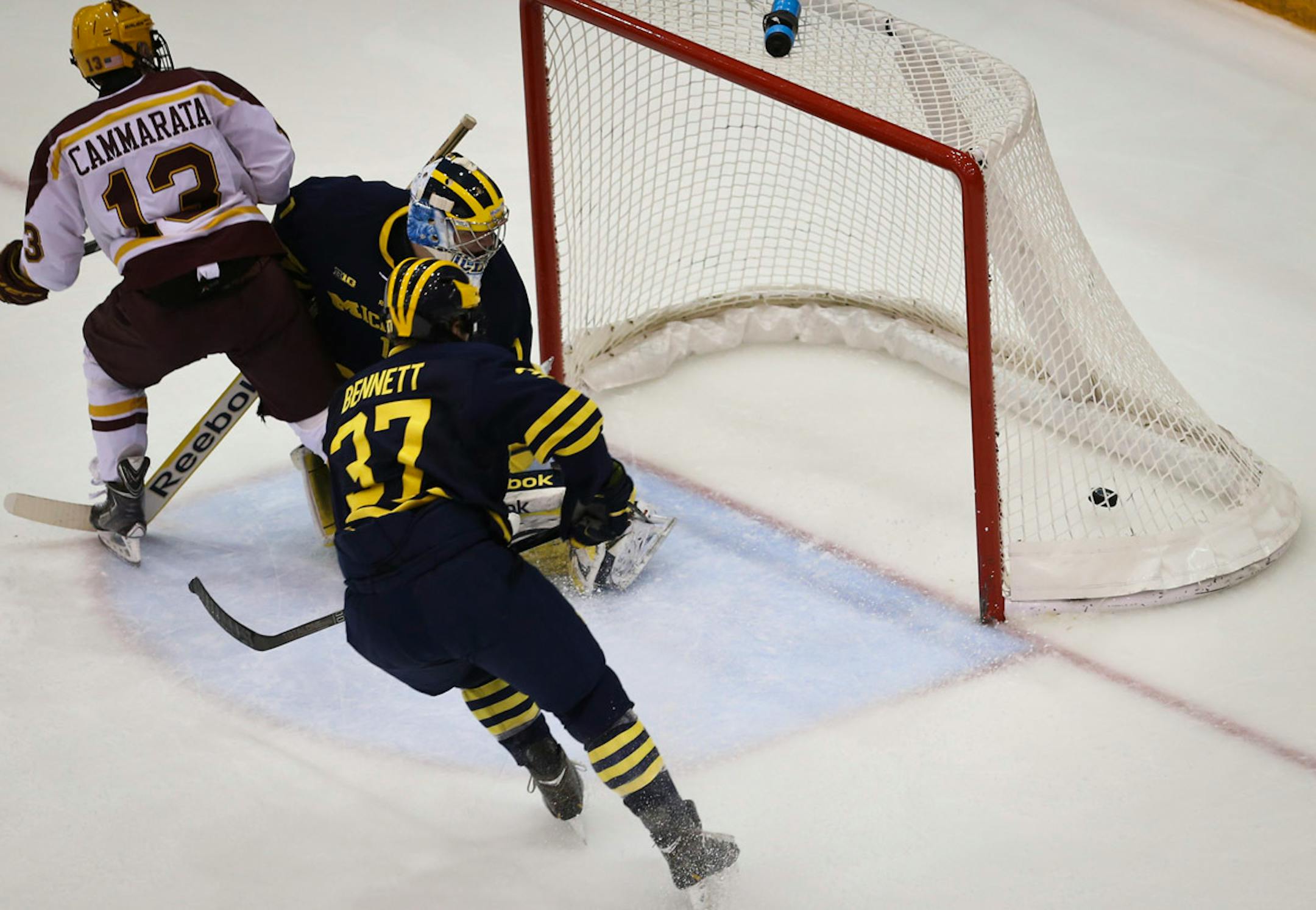 Taylor Cammarata scored during the second period of the Minnesota Gophers men's hockey game vs. Michigan Wolverines on Friday, February 14, 2014 in Minneapolis