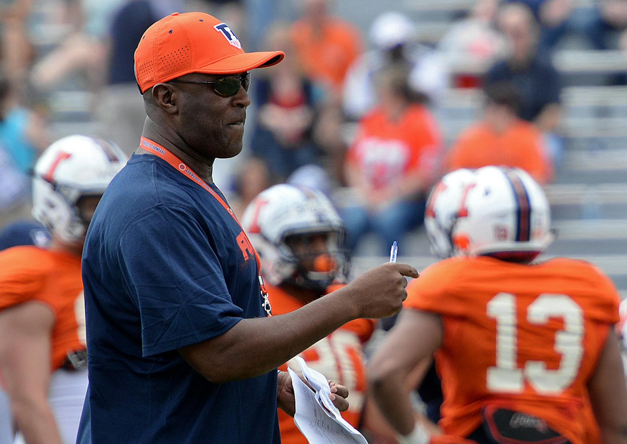 16 April 2016 | Illinois Fighting Illini Head Coach Lovie Smith during the Spring football game at Memorial Stadium in Champaign, Illinois (Photo by Michael Allio/Icon Sportswire) (Icon Sportswire via AP Images) ORG XMIT: 263446