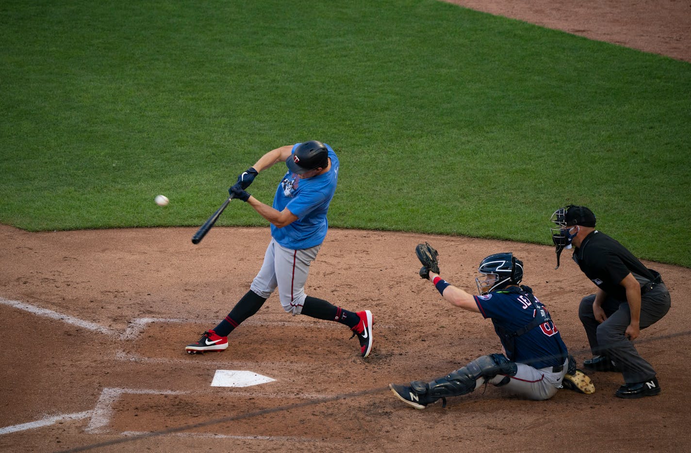 Twins center fielder Max Kepler made contact during a simulated game earlier this month at Target Field.