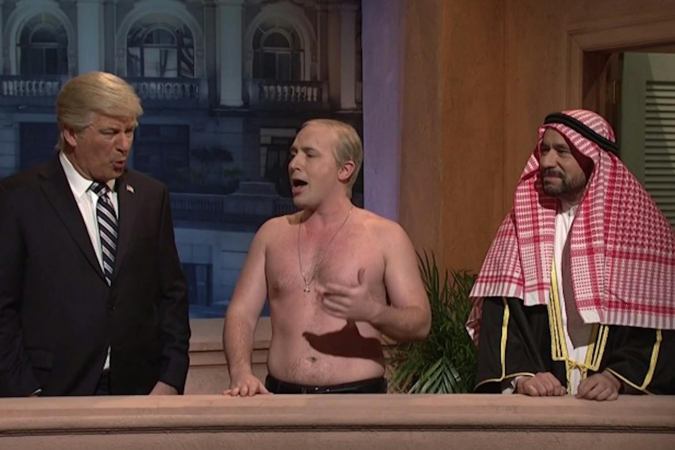 The opening skit of "Saturday Night Live" featured Donald Trump, Russia's Vladimir Putin and the Saudi crown prince.