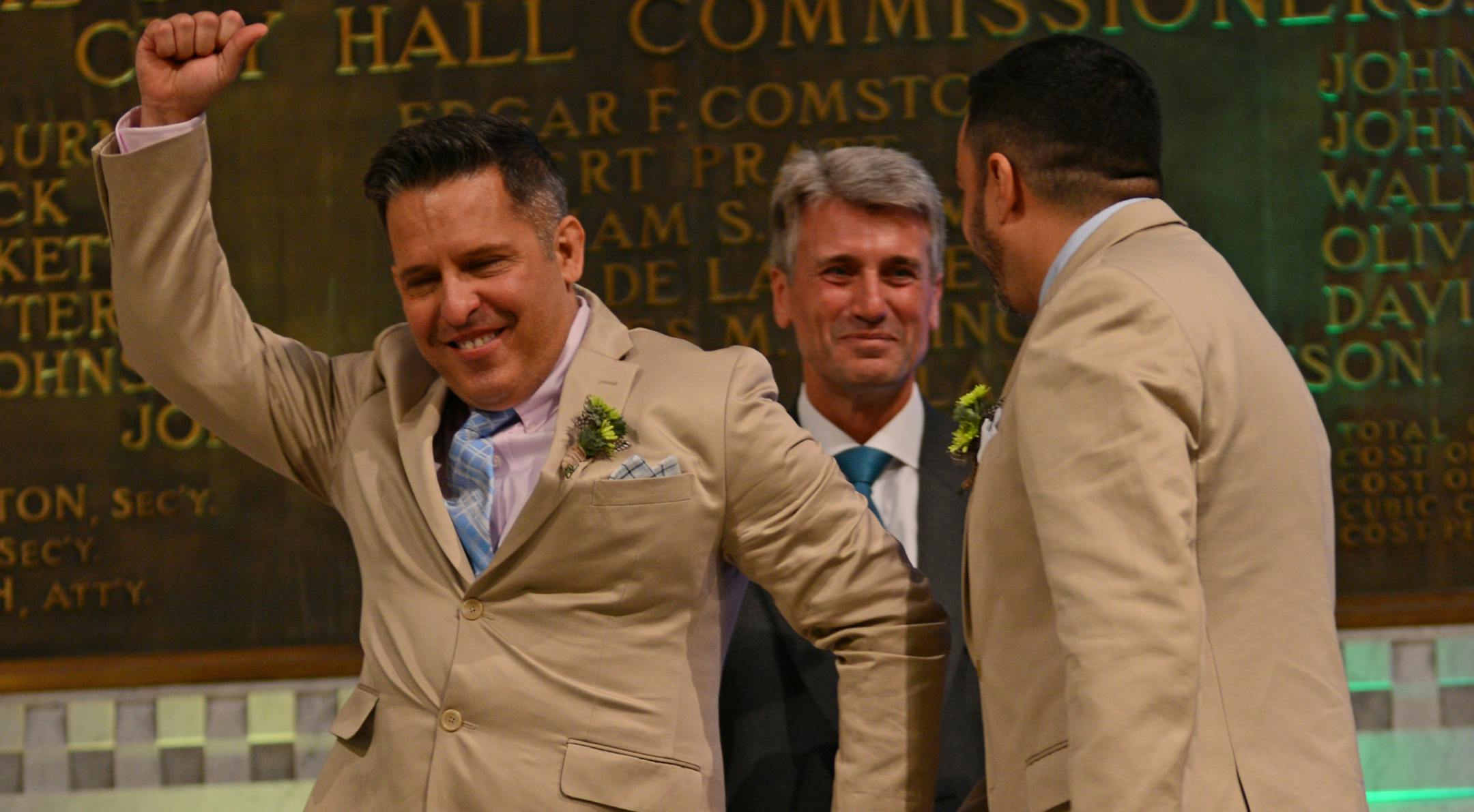 Juan Menendez and Lewis Camacho of Minneapolis were married at Minneapolis City Hall around 5:30 a.m. Thursday.
