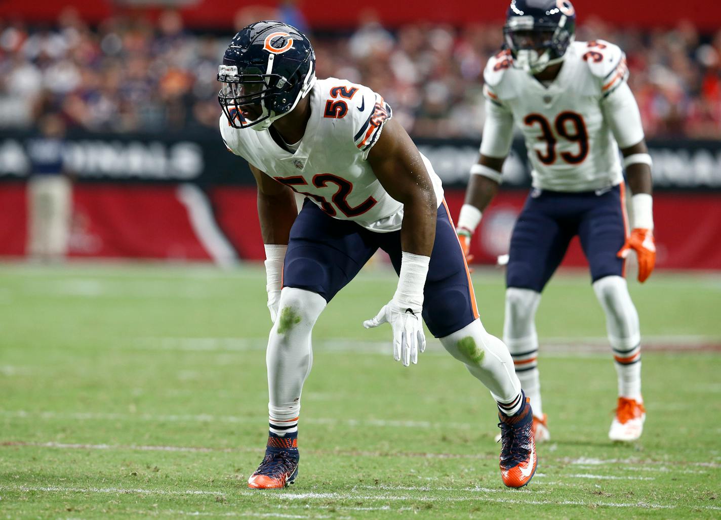 Chicago Bears linebacker Khalil Mack (52) during the first half of an NFL football game against the Arizona Cardinals, Sunday, Sept. 23, 2018, in Glendale, Ariz. (AP Photo/Ralph Freso)