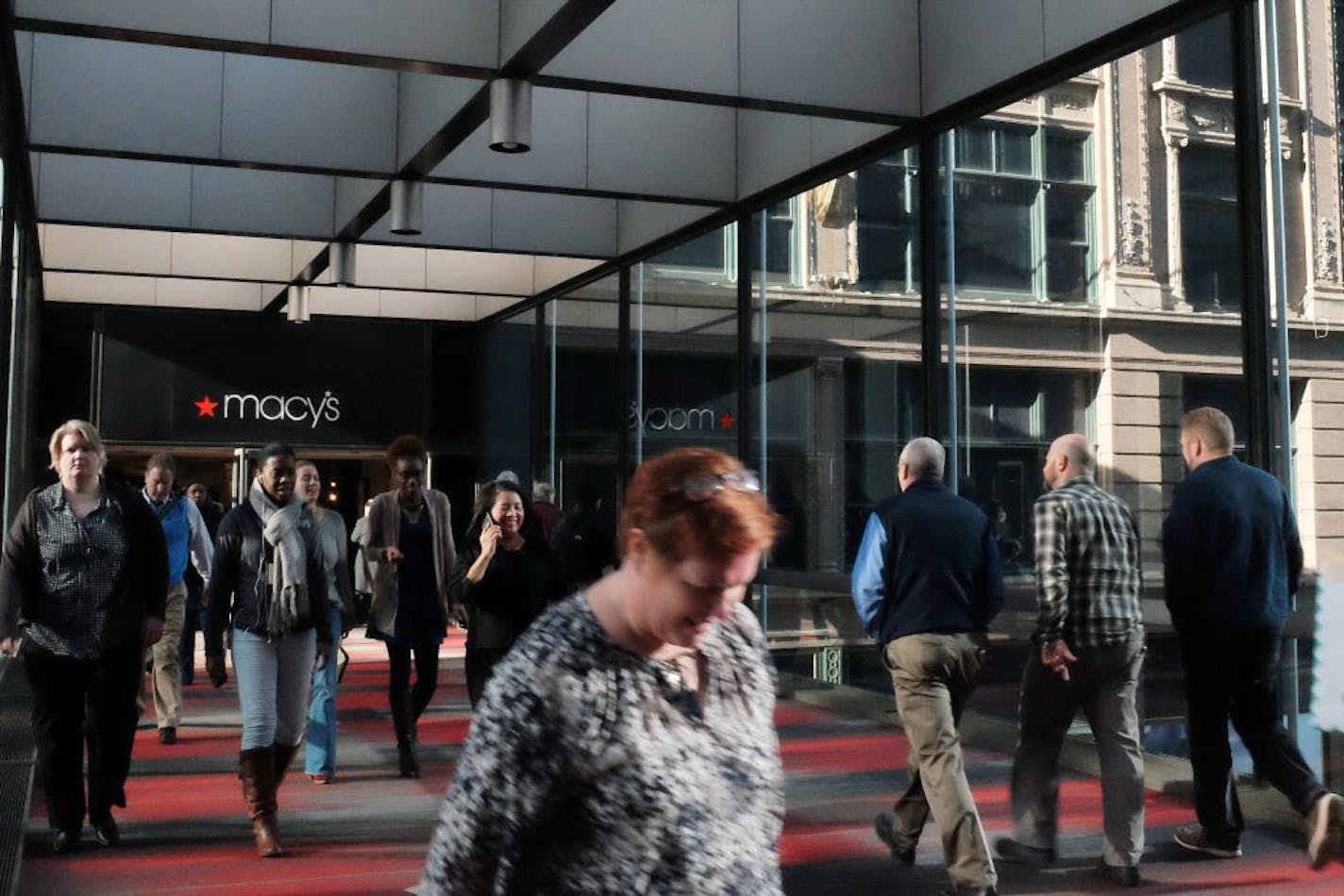 Pedestrians enter and exit Macy's department store via the skyway system on Jan. 5. Macy's skyway hub provides a crossing over Nicollet Mall and connections to the IDS Center, US Bancorp Center, Highland Bank Court and City Center.