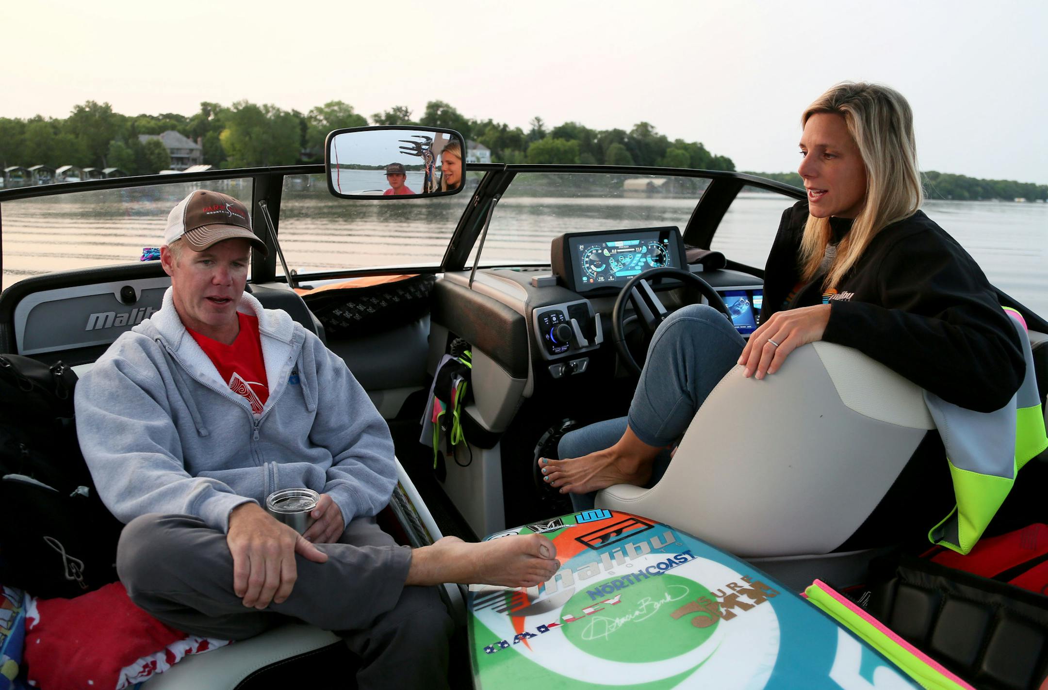Pro wakesurfers Chris and Stacia Bank live on Lake Minnetonka and get up early every other morning to practice on the lake when it’s calm and there’s no traffic.
